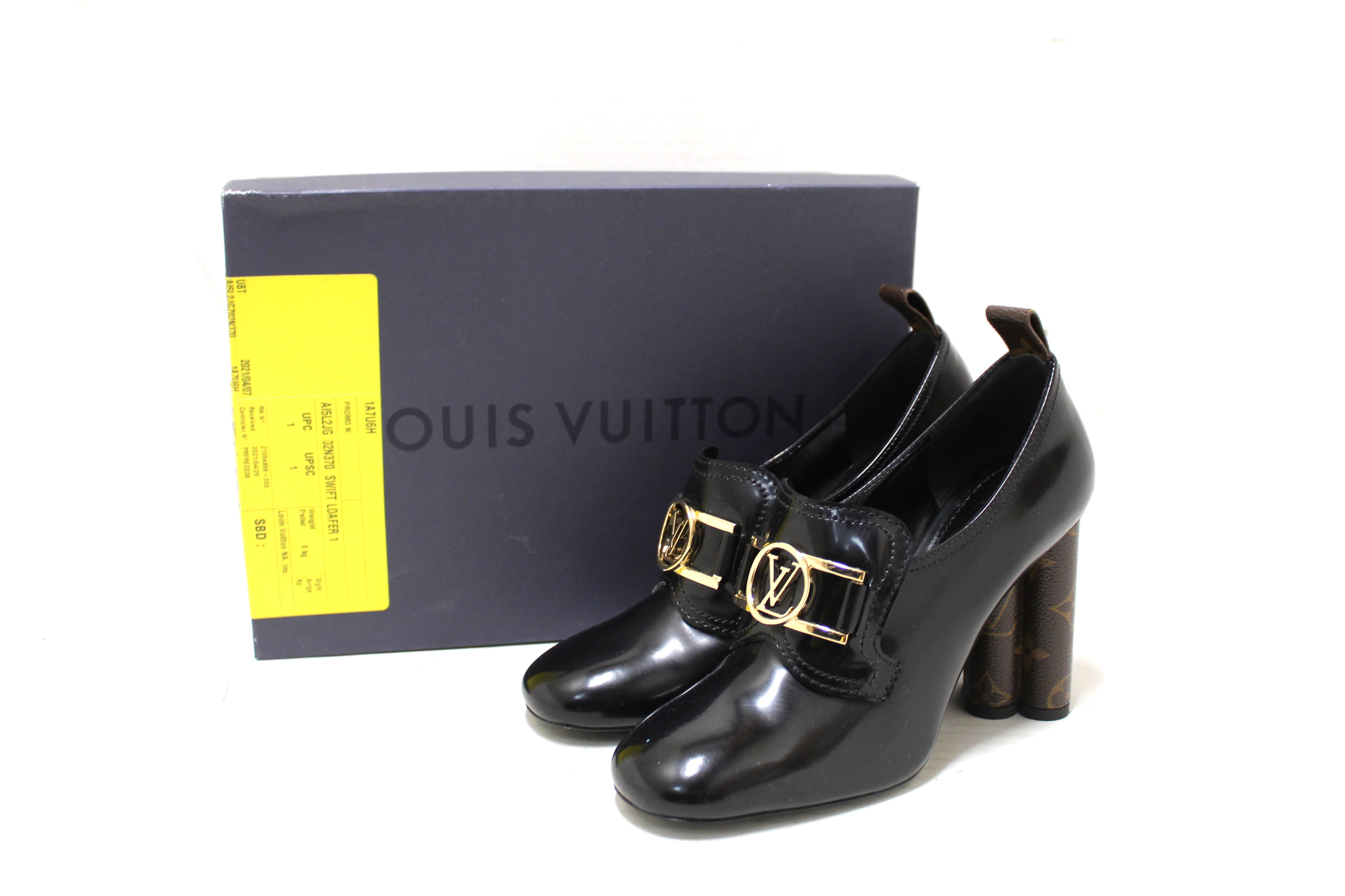 Authentic Louis Vuitton Black Monogram Flower Block Heel Pumps - Women's Luxury Loafers with 10cm Heel (Size 37) - Perfect for Office, Parties & Special Occasions