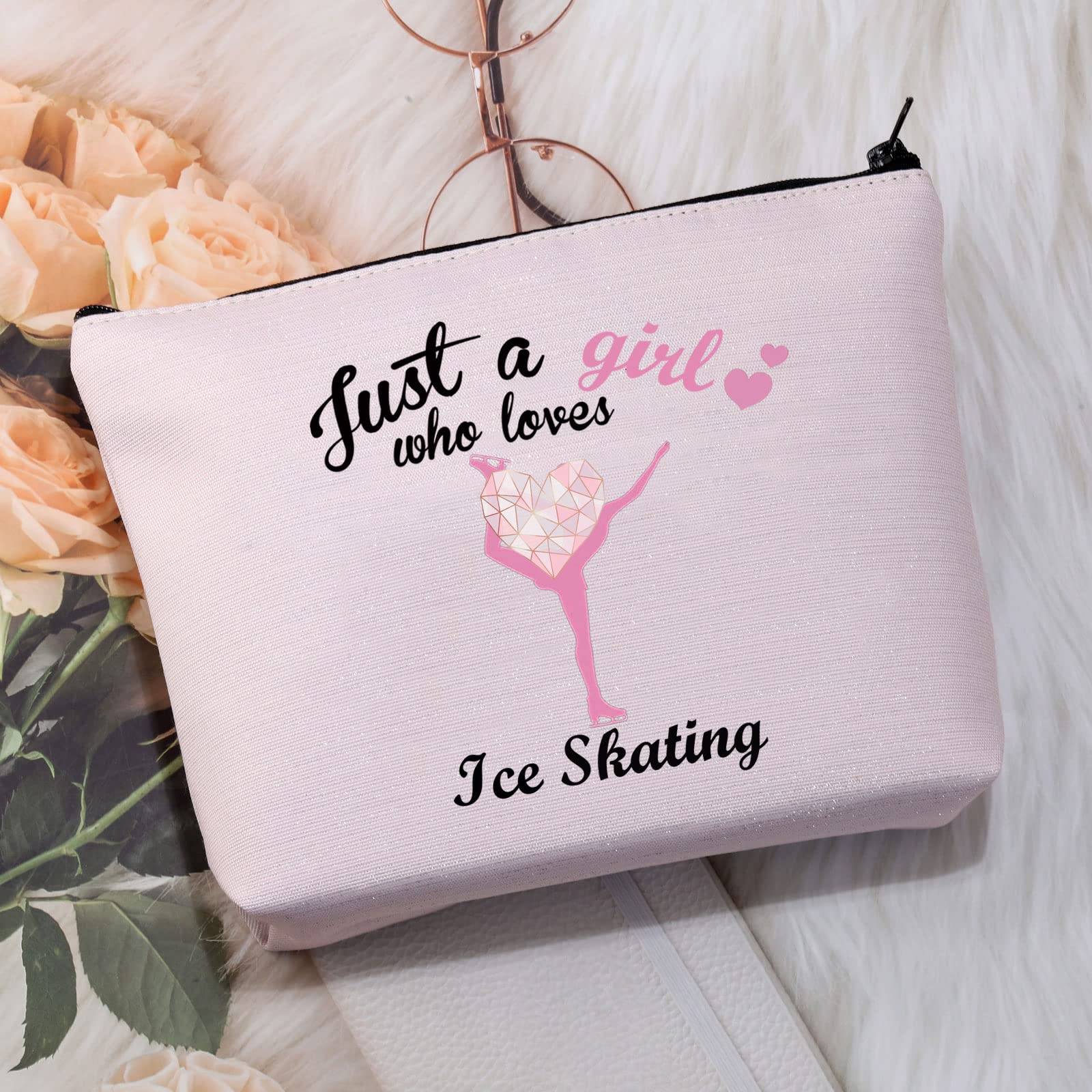 CMNIM Ice Skating Makeup Bag - Figure Skating Gifts for Girls, Pink Cosmetic Travel Pouch & Toiletry Bag | Perfect for Skaters, Ballet Dancers & Winter Sports Enthusiasts
