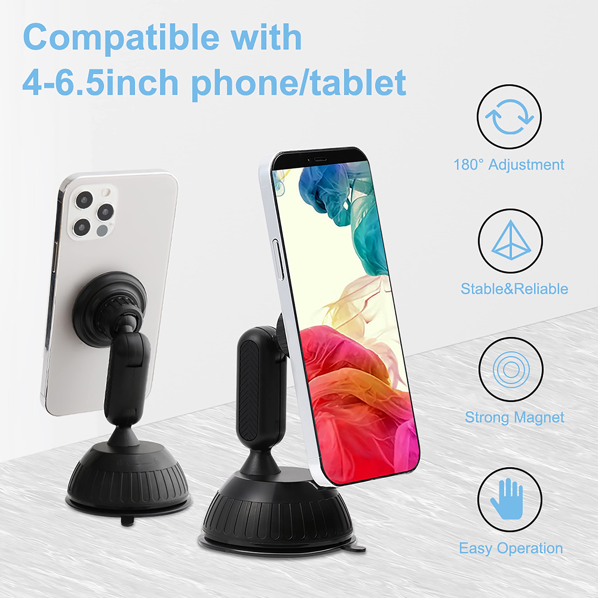 SALEX Universal Magnetic Phone Mount for Car - Adjustable & Rotatable Suction Cup Holder for Dashboard & Windshield - Compatible with Smartphones, Tablets, GPS Devices - Perfect for Hands-Free Driving & Navigation