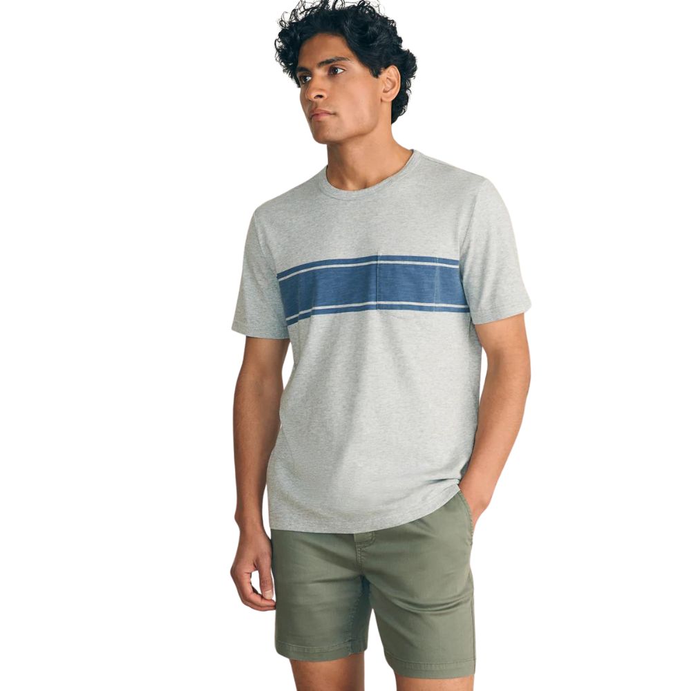Faherty Men's Surf Stripe Sunwashed Pocket T-Shirt - Soft Cotton Casual Tee for Beach, Surfing & Summer Outfits