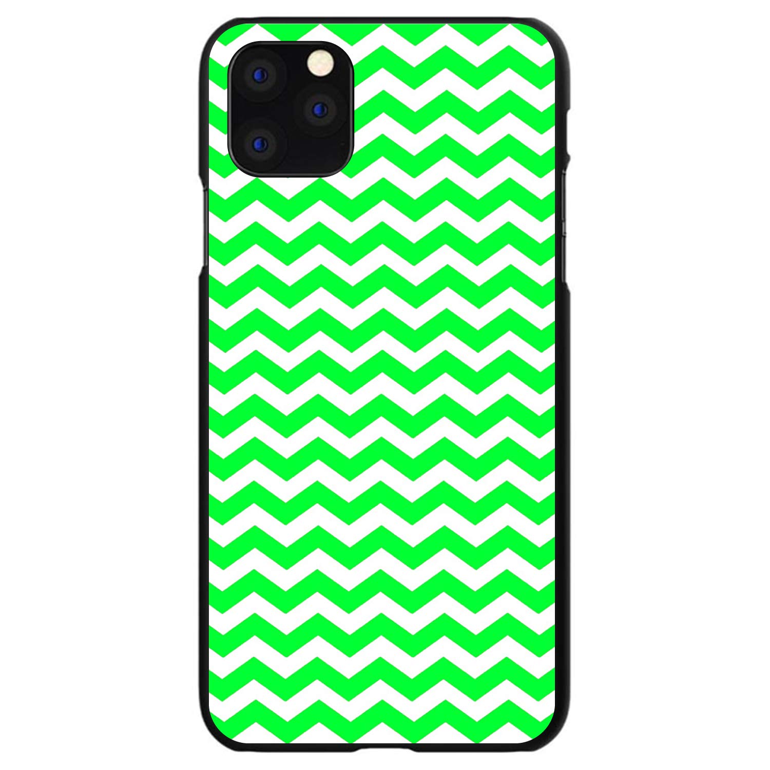 DistinctInk Ultra Slim Hard Plastic Case for iPhone 13 Pro Max (6.7 Inch) - Custom Black Cover with Green & White Chevron Wave Pattern - Protective Phone Case for Work, Travel & Everyday Use