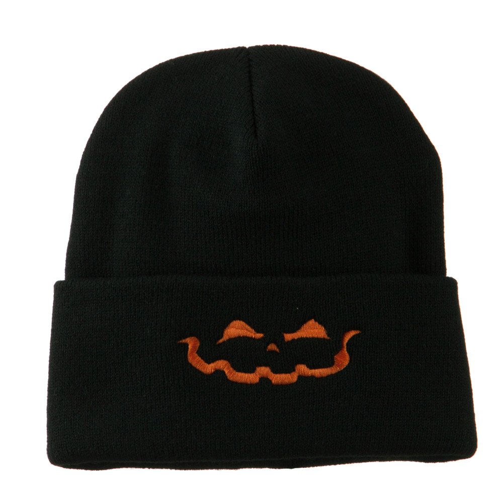 Halloween Jack o Lantern Face Embroidered Beanie Hat - Warm Knit Skull Cap for Men & Women - Perfect for Trick or Treating, Costume Parties & Cold Weather