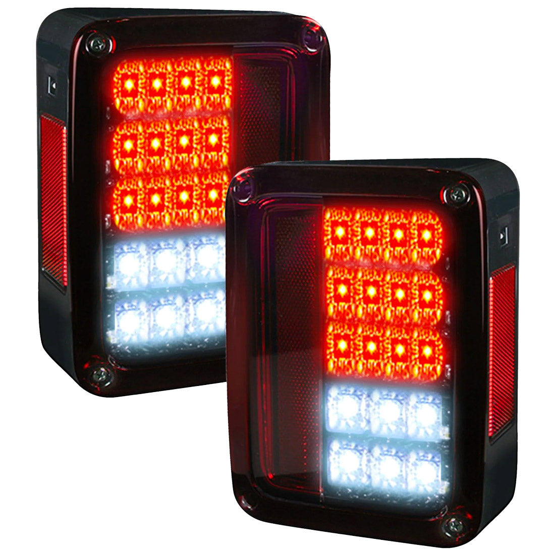 Jeep Wrangler JK 2007-2018 Ultra Bright LED Tail Lights - Red/White Multiple Lens Design for Off-Road & Night Driving Safety