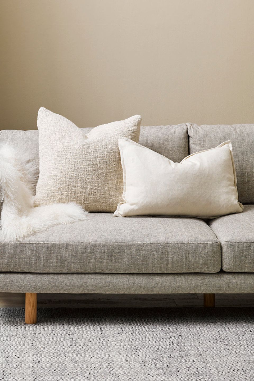 Premium 40x60cm Arcadia Almond Beige Feather Insert Linen Cushion Cover - Soft Home Decor for Sofa, Bed & Living Room