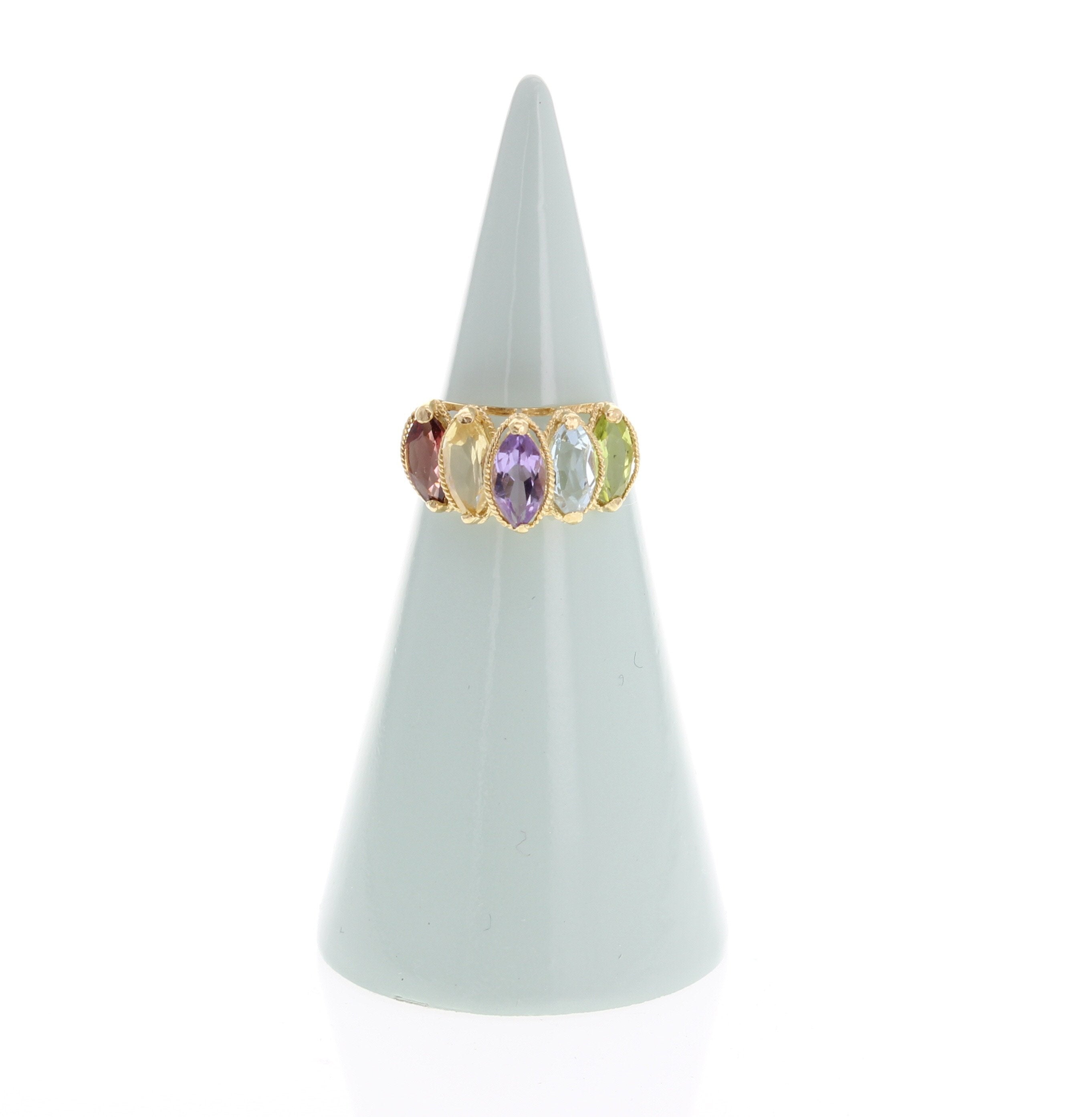 14K Yellow Gold Gemstone Ring with Garnet, Citrine, Amethyst, Aquamarine & Peridot - Elegant Birthstone Jewelry for Women, Perfect Gift for Anniversary, Birthday & Special Occasions