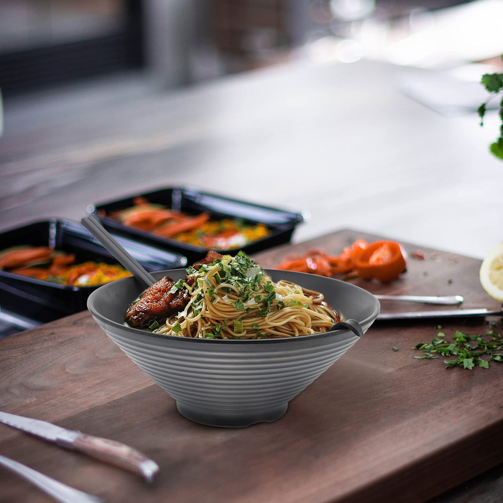 DOITOOL 6-Piece Melamine Bowl Set - Durable Bamboo Hat Design for Ramen, Rice & Noodles | Microwave & Dishwasher Safe | Perfect for Asian Cuisine, Camping & Outdoor Dining