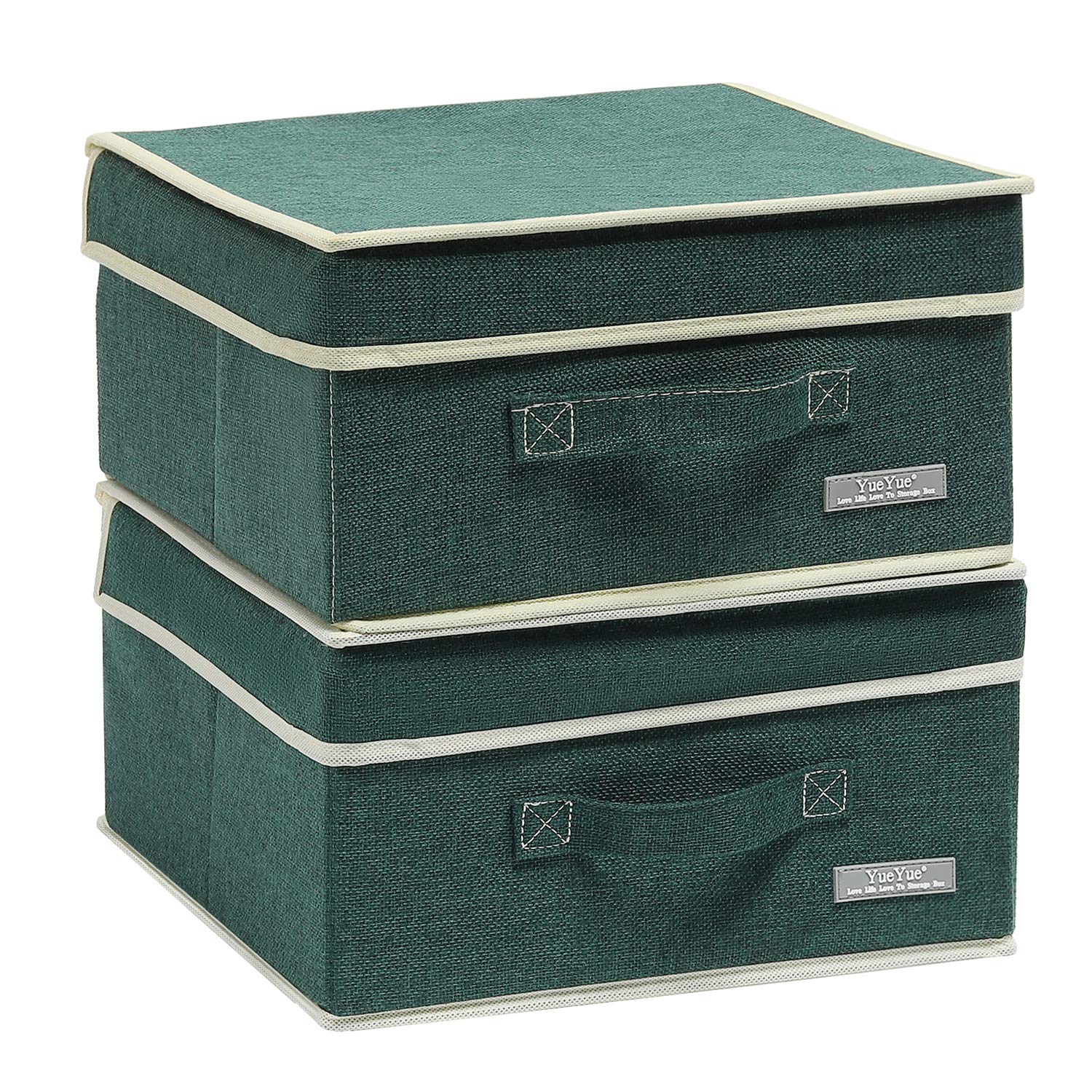 Foldable Fabric Storage Bins with Lids - 2 Pack Collapsible Closet Organizer Boxes (12.4x12x6.7 Inch) - Dark Green Cloth Storage Containers for Shelves, Packing & Home Organization - Perfect for Bedroom, Closet, Nursery & Office Storage Solutions