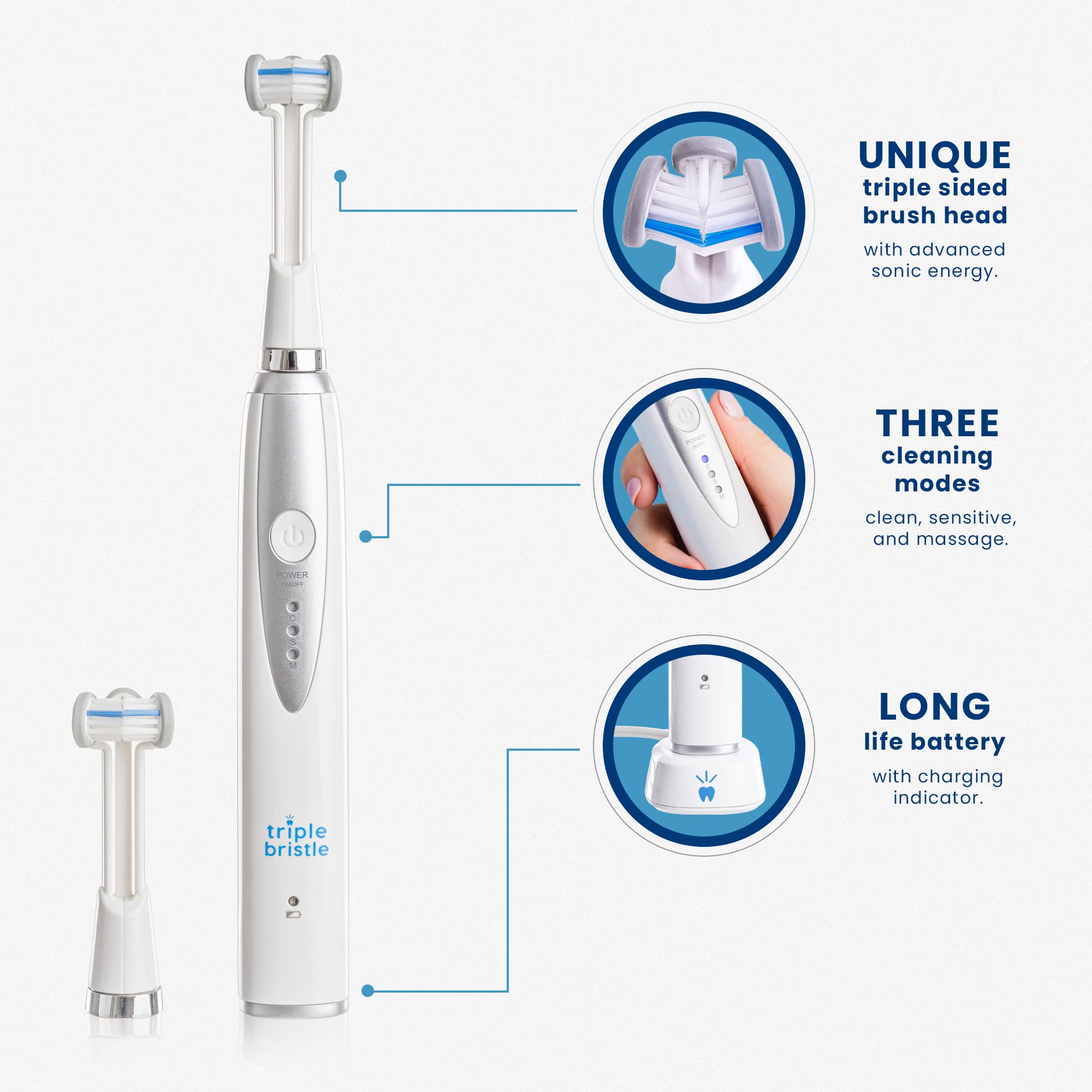 Triple Bristle Kids Sonic Toothbrush - 2 Pack | 3-Sided Electric Toothbrush for Deep Cleaning Teeth & Gums | Dentist Approved | Rechargeable with Fun Sticker Rewards | Perfect for Travel & Daily Oral Care for Children
