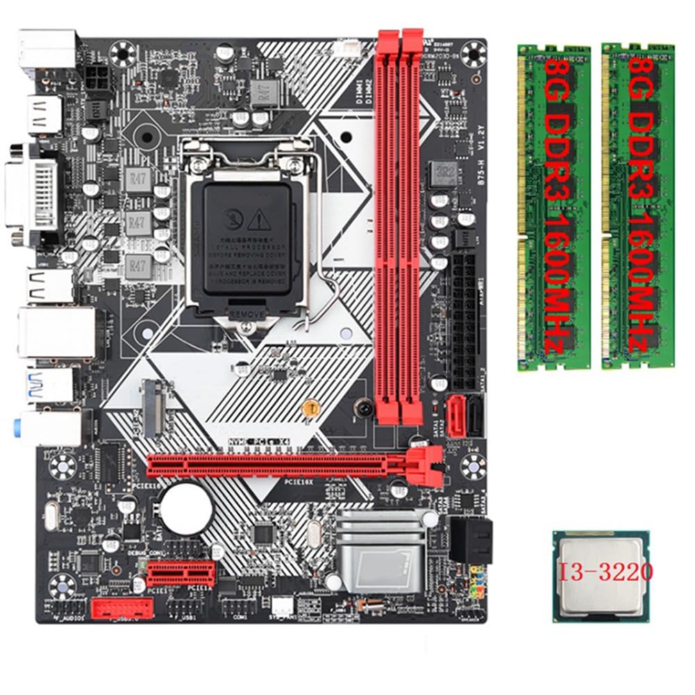 TDKFD SWDOA B75-H Desktop Motherboard with Intel Core i3-3220 CPU & 16GB DDR3 RAM (2x8GB 1600MHz) - LGA 1155 Socket, USB 3.0, SATA 3.0 for PC Builds, Gaming & Office Workstations