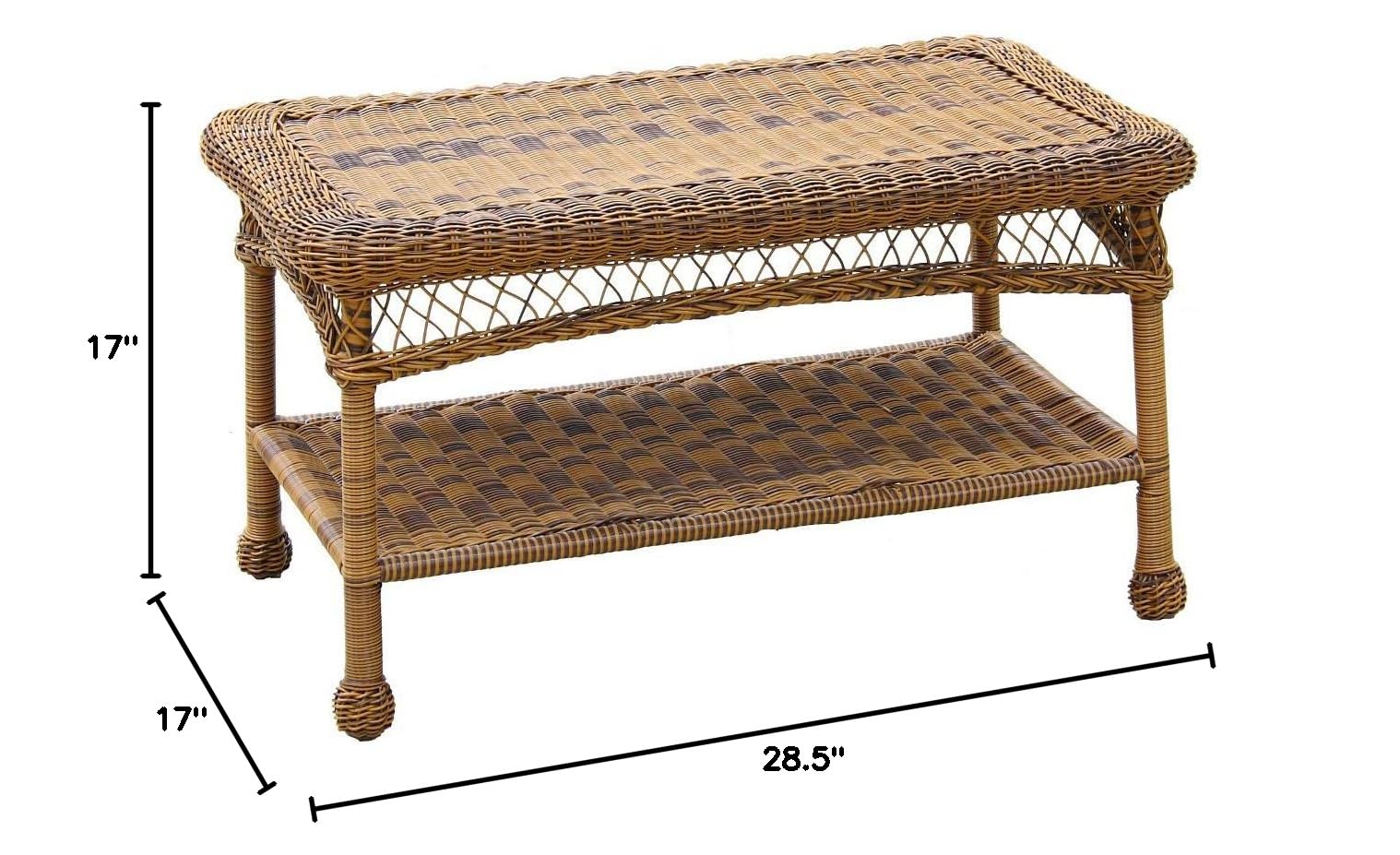 Jeco Honey Wicker Patio Furniture Coffee Table - Outdoor Rattan Side Table for Garden, Poolside & Balcony - Weather-Resistant Patio Decor