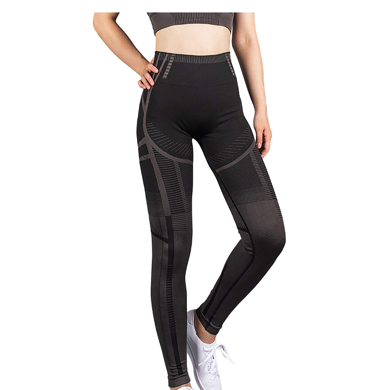 Seamless Striped High-Waisted Yoga Pants for Women - Stretchy Workout Leggings with Butt Lifting Design - Plus Size Activewear for Gym, Running & Lounge Wear