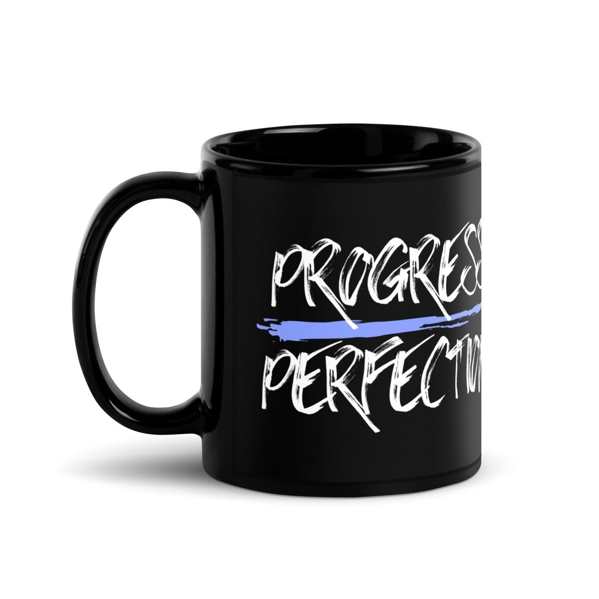Progress Over Perfection Motivational Black Glossy Coffee Mug - Inspirational Gift for Office, Home & Daily Coffee Lovers