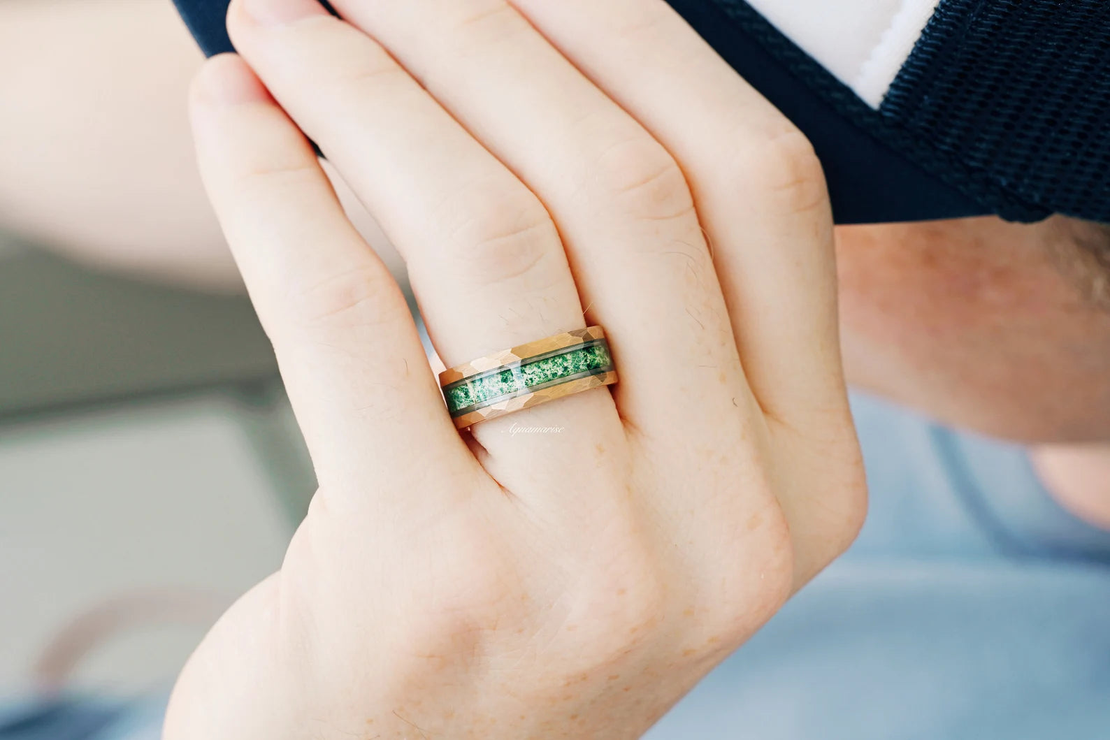 Skye Kite™ Genuine Moss Agate Couples Ring Set - Matching His & Hers Wedding Bands for Anniversary, Engagement, or Promise - Perfect for Romantic Gifts & Special Occasions