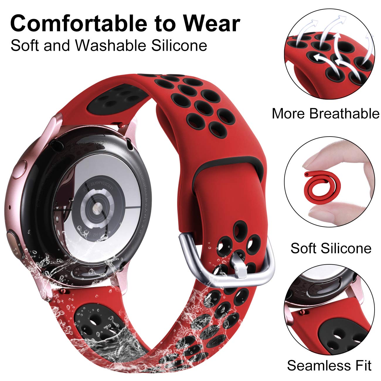 Lerobo Compatible Samsung Galaxy Watch 7/6/5/4/Active 2 Bands - 20mm Soft Silicone Sport Strap for 40mm 44mm 45mm - Durable Comfortable Wristband for Women & Men - Perfect for Running, Gym & Daily Wear
