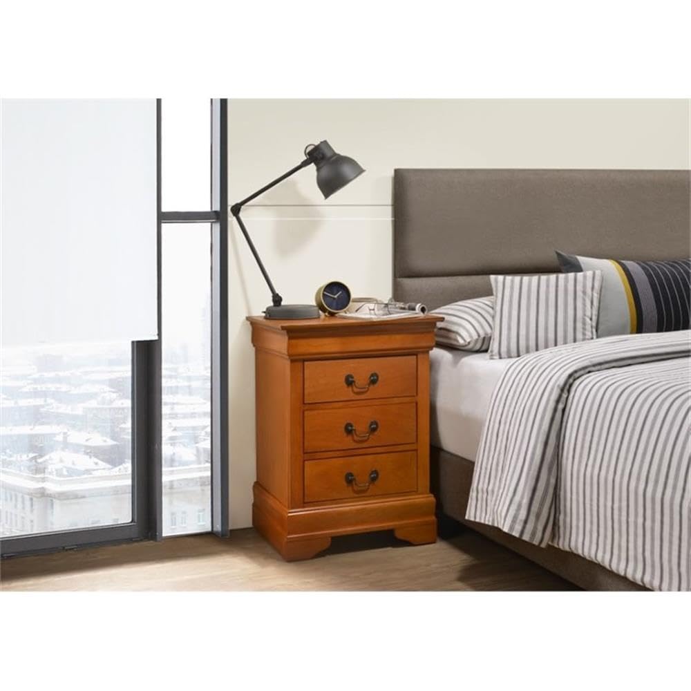 Glory Furniture Louis Phillipe 3-Drawer Oak Nightstand - Perfect for Bedroom, Guest Room & Nursery Storage