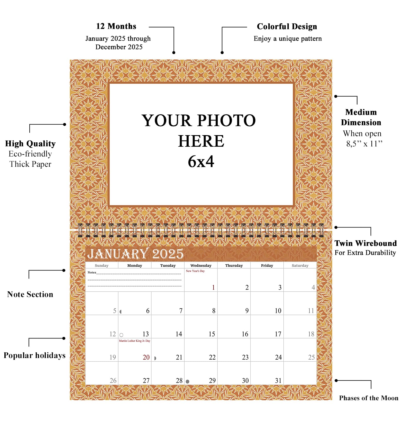 2025 Spiral-Bound Photo Frame Wall Calendar - Customizable with Your Own Pictures - 12-Month Desktop & Wall Planner (Edition #09) - Perfect for Home, Office, and Gift Giving