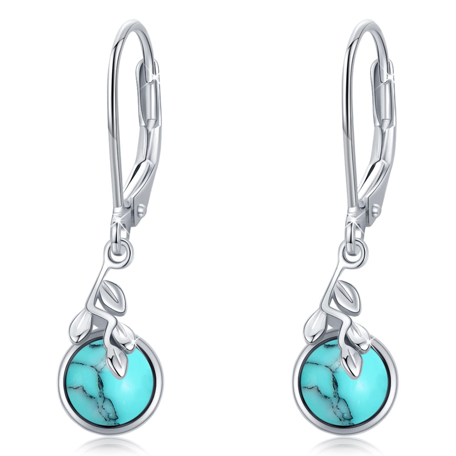 Hypoallergenic Sterling Silver Tree of Life Dangle Earrings for Women - 6mm Moonstone, Malachite & Opal Leverback Earrings | Sensitive Ears Jewelry Gift for Daughter | Perfect for Weddings, Parties & Special Occasions