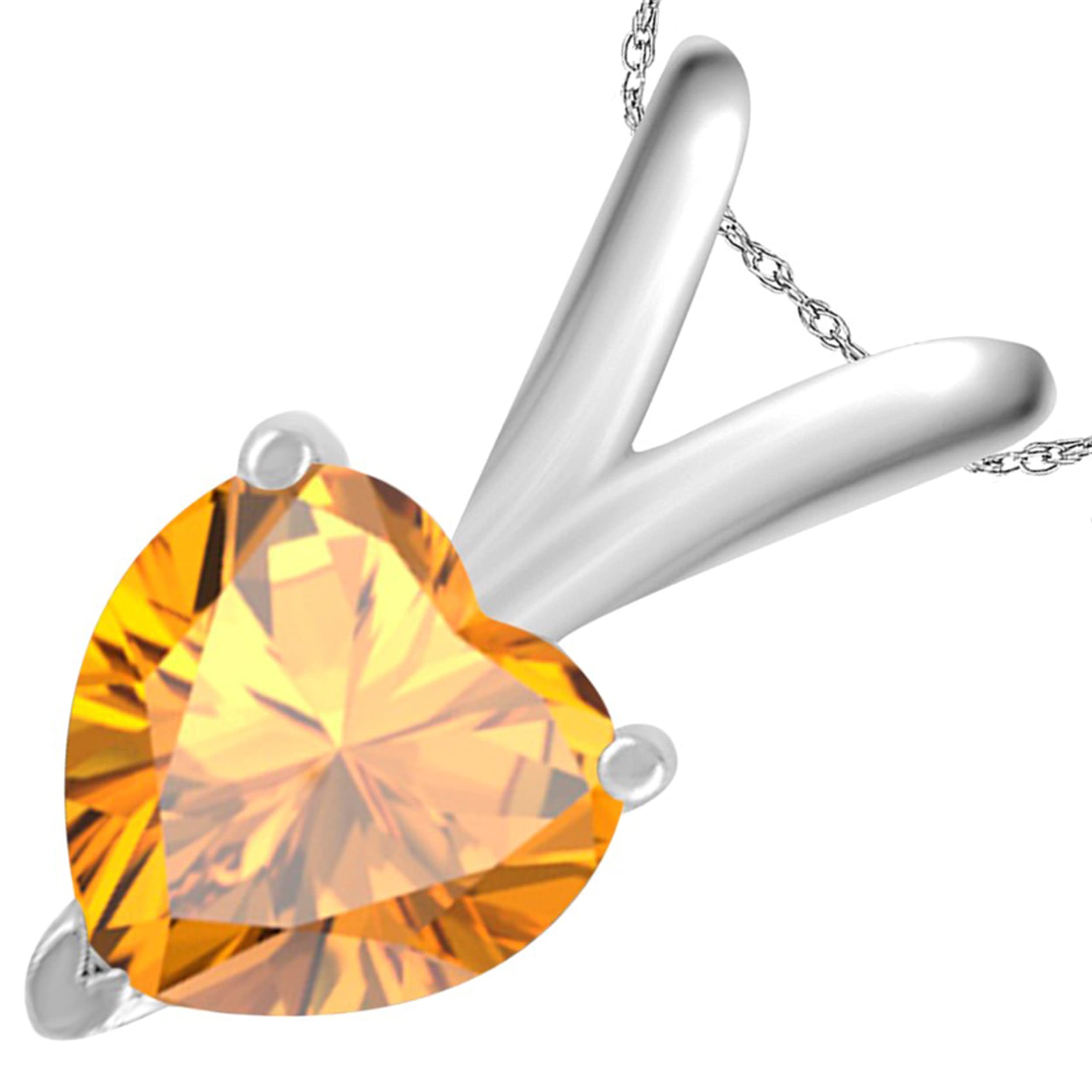14K White Gold Citrine Heart Pendant Necklace for Women - 0.45 Carat Prong Set Gemstone Jewelry with 18