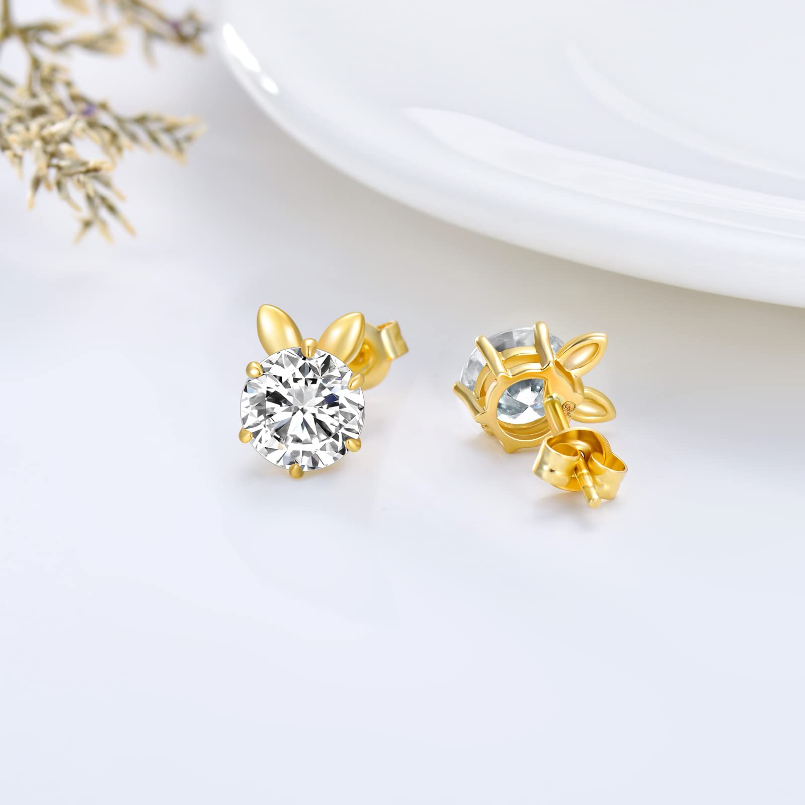 14K Real Gold 5.5mm Moissanite Stud Earrings for Women - Hypoallergenic Luxury Jewelry Gift for Mom, Wife, Anniversary & Valentine's Day - Perfect for Weddings, Parties & Everyday Elegance