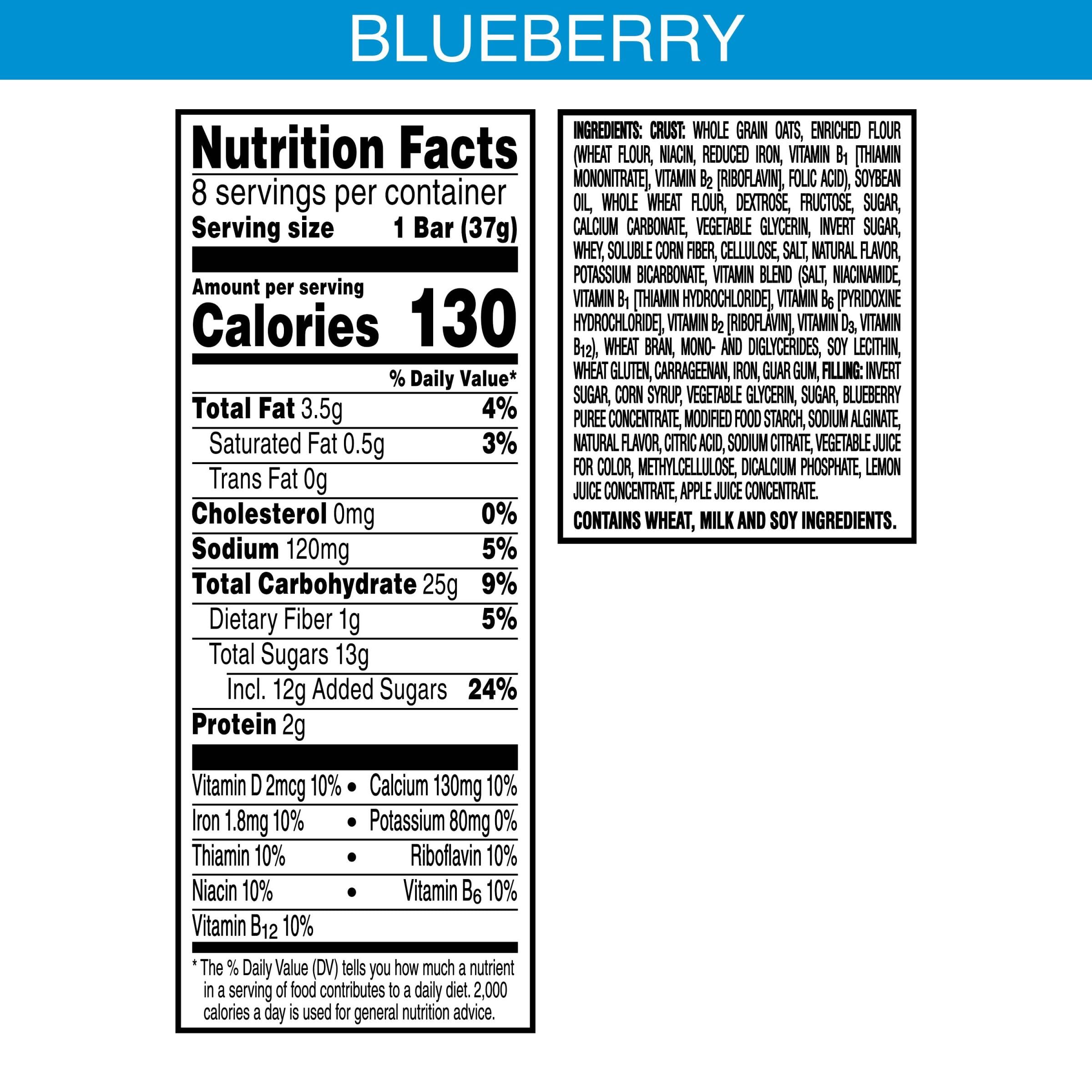 Nutri-Grain Soft Baked Breakfast Bars - Whole Grain Blueberry Snacks for Kids - 10.4oz Box (8 Bars) - Perfect for School Lunches & On-the-Go Snacking