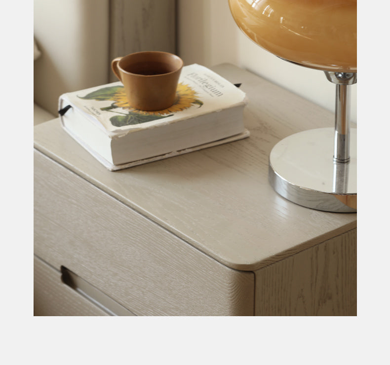 Solid Oak Wood Nightstand with 3 Drawers - Modern Light Luxury Bedside Table for Bedroom, Living Room, or Office