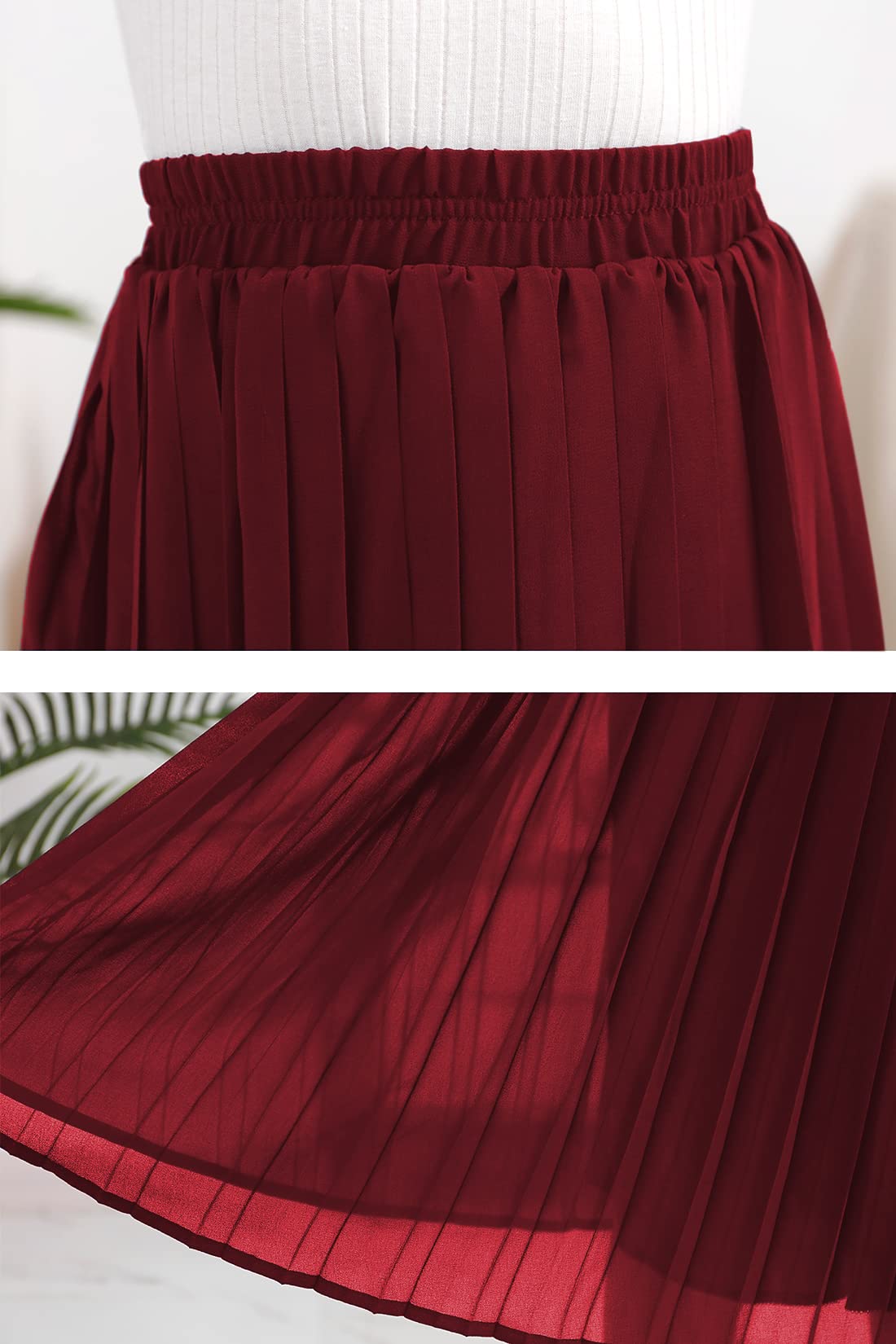 GORLYA Girls Chiffon Pleated High Waist A-Line Boho Maxi Skirt with Elastic Waistband - Sizes 4-14T - Perfect for Beach Vacations, Summer Parties & Boho Fashion Outfits
