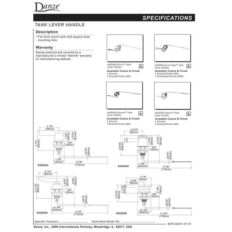 Danze Parma Modern Cylindrical Chrome Toilet Tank Lever Flush Handle - Sleek Bathroom Upgrade for Contemporary Homes & Commercial Spaces