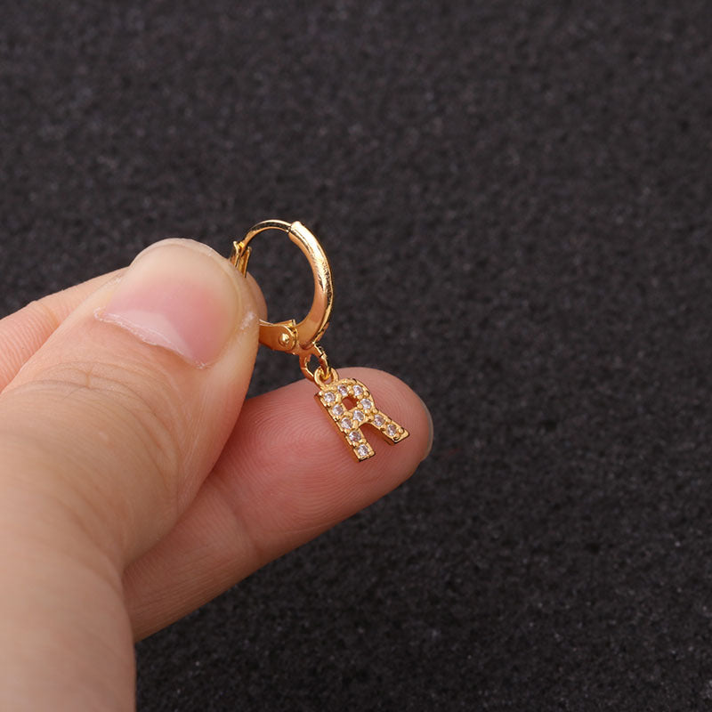 18K Gold Initial Dangle Earrings - Personalized Alphabet Small Hoop Earrings for Women | HSPJ1990 | Perfect for Gifts, Date Nights & Special Occasions