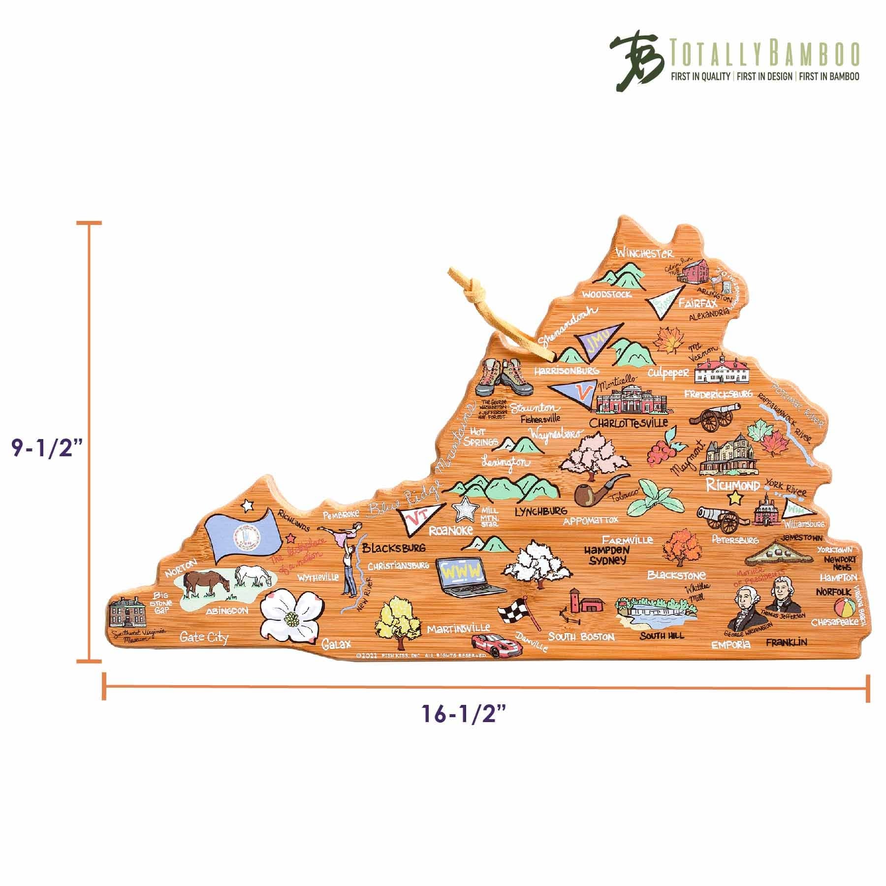 Virginia Handcrafted Wooden Cutting Board with Fish Kiss™ Artwork - Perfect for Kitchen, Charcuterie Boards & Home Decor Gifts