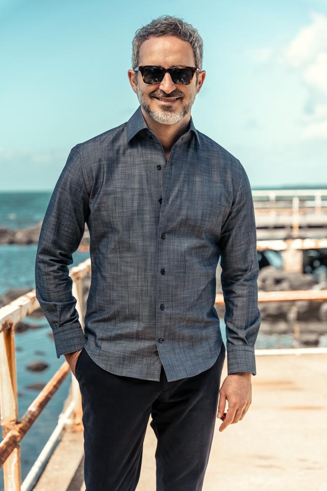 Cooper Shirt - One Piece Collar Navy Denim Shirt for Men | Casual & Business Wear | Perfect for Office, Dating & Outdoor Activities