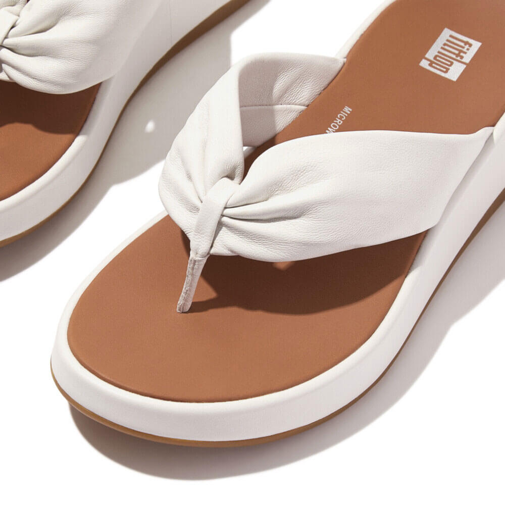 FitFlop F Mode Leather Twist Flatform Toe Post Sandals for Women - Comfortable Summer Beach Walking Shoes in Urban White | Perfect for Vacation, Poolside & Casual Outings