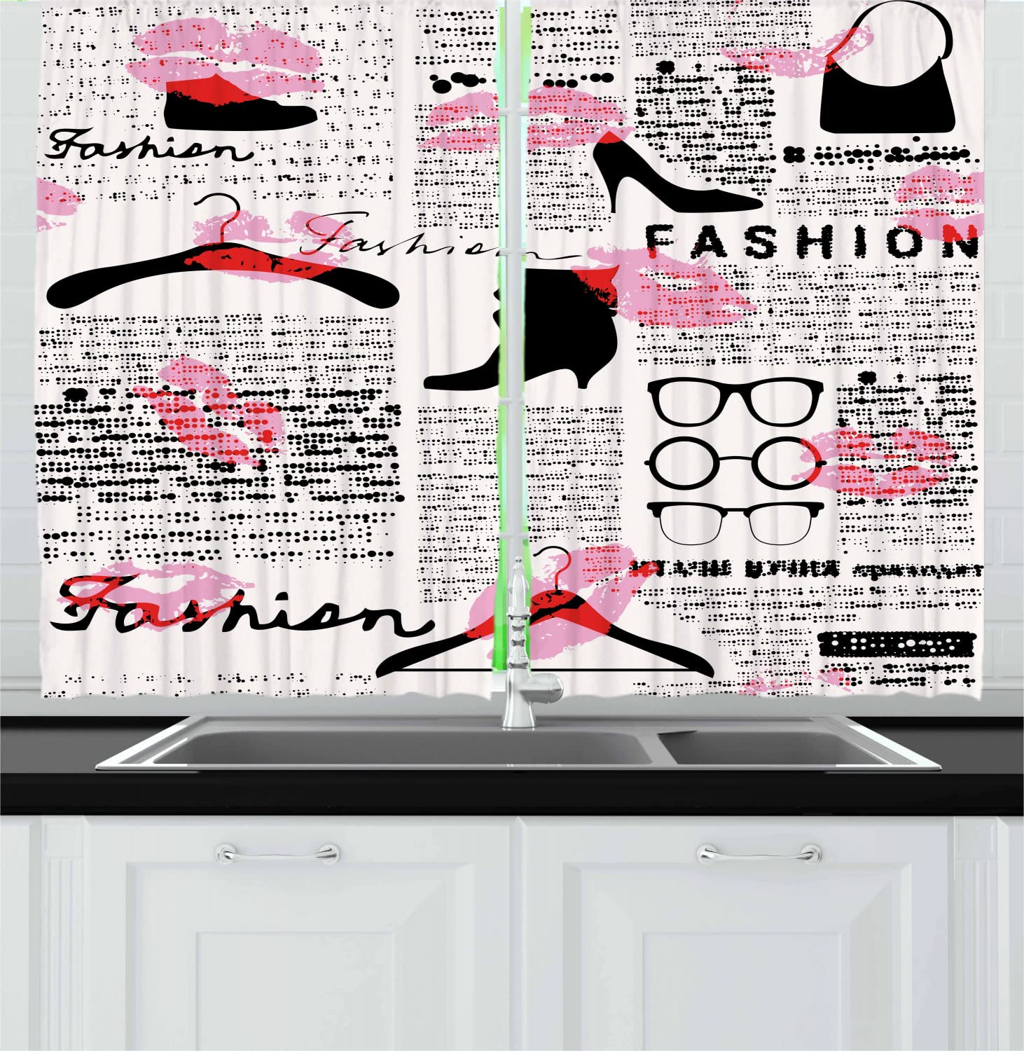 Ambesonne Vintage Newspaper Print Kitchen Curtains - 2 Panel Set with Rod Pocket, 55