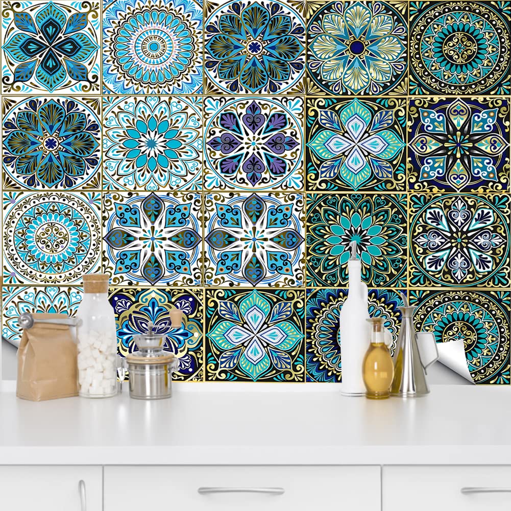 20 Pcs Moroccan Style Tile Stickers 15x15cm - Waterproof Peel and Stick Wall Decals for Kitchen, Bathroom, Bedroom, Stairs - Easy DIY Home Decor & Renovation Solution