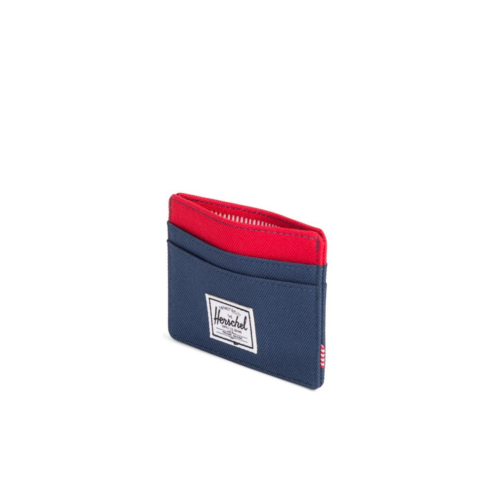 Herschel Charlie Wallet for Men & Women - Slim RFID Blocking Bifold Wallet in Navy/Red - Perfect for Travel, Work & Everyday Use