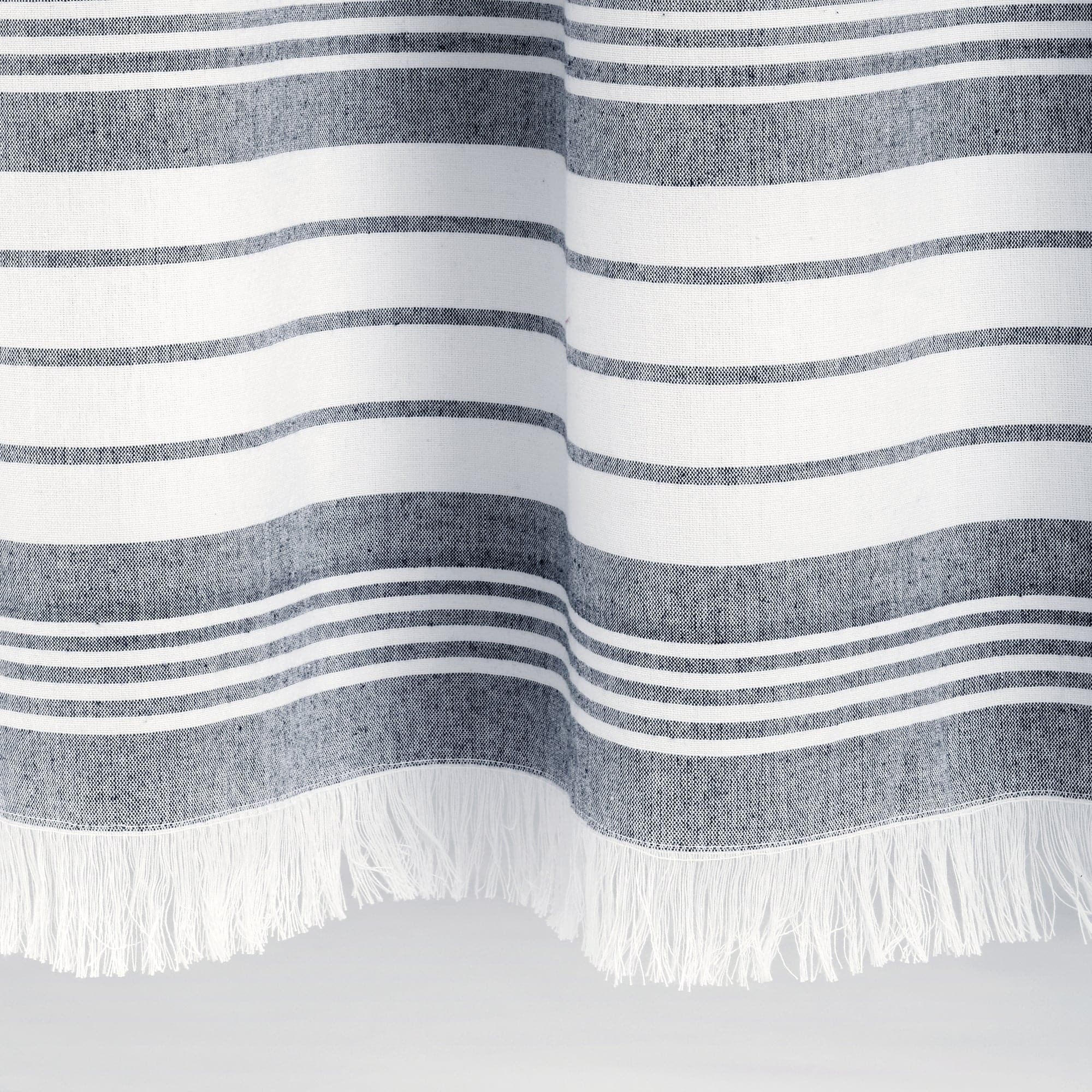 Nantucket Yarn Dyed Tassel Fringe Shower Curtain - Coastal Bathroom Decor for Beach House, Farmhouse & Boho Style