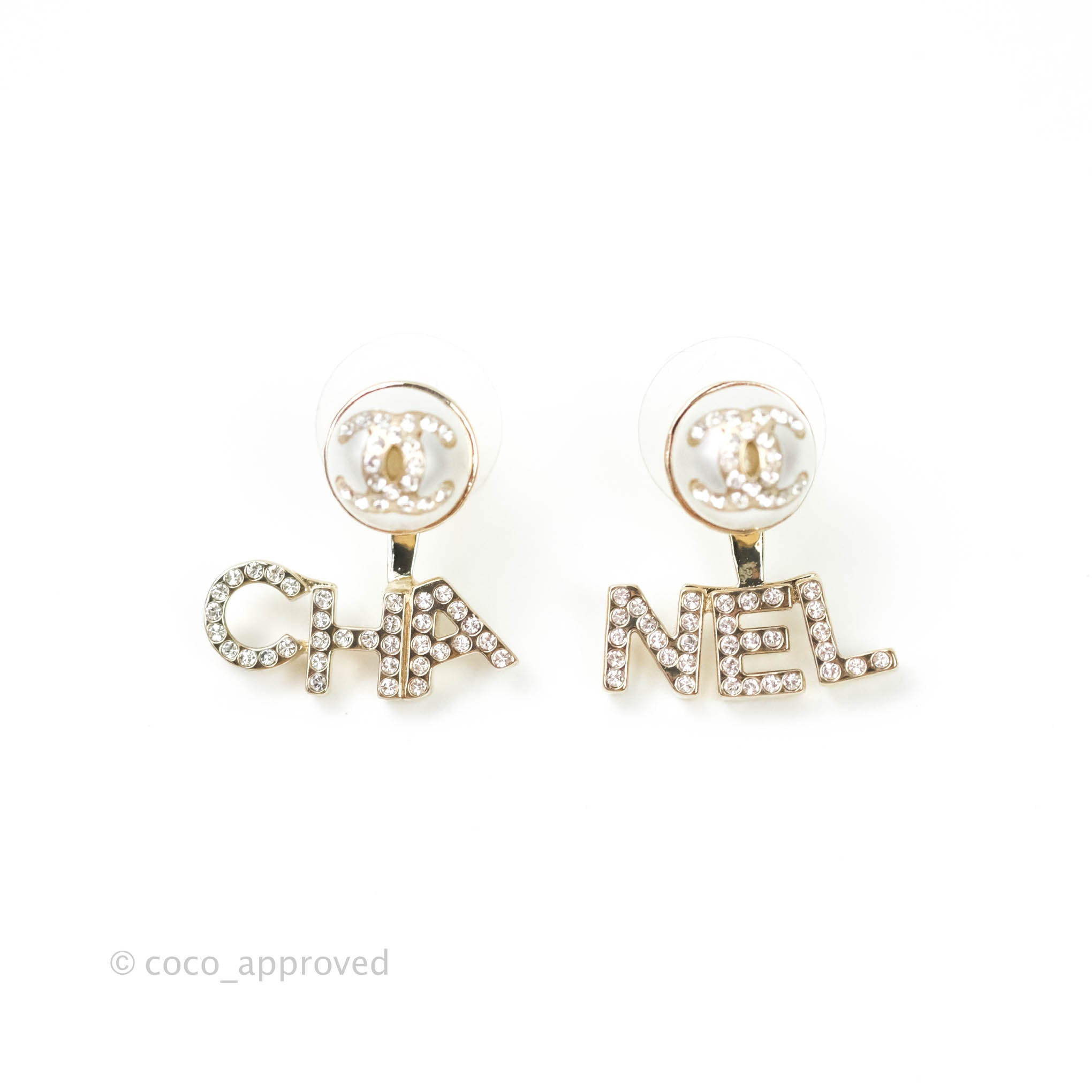 Chanel CC Pearl Rhinestone Earrings in Gold Tone - Luxury Fashion Jewelry for Women | Perfect for Parties, Weddings & Special Occasions