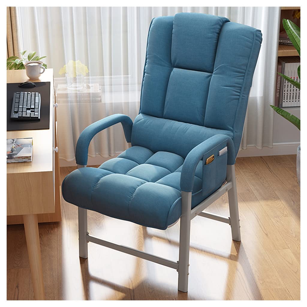 Ergonomic Office Chair with Adjustable Height - Lazy Lounge Chair with Steel Frame & Storage Pockets - Upholstered Comfort Sofa for Living Room, Bedroom, Home Office - Perfect for Work, Relaxation & Small Space Living (Blue)