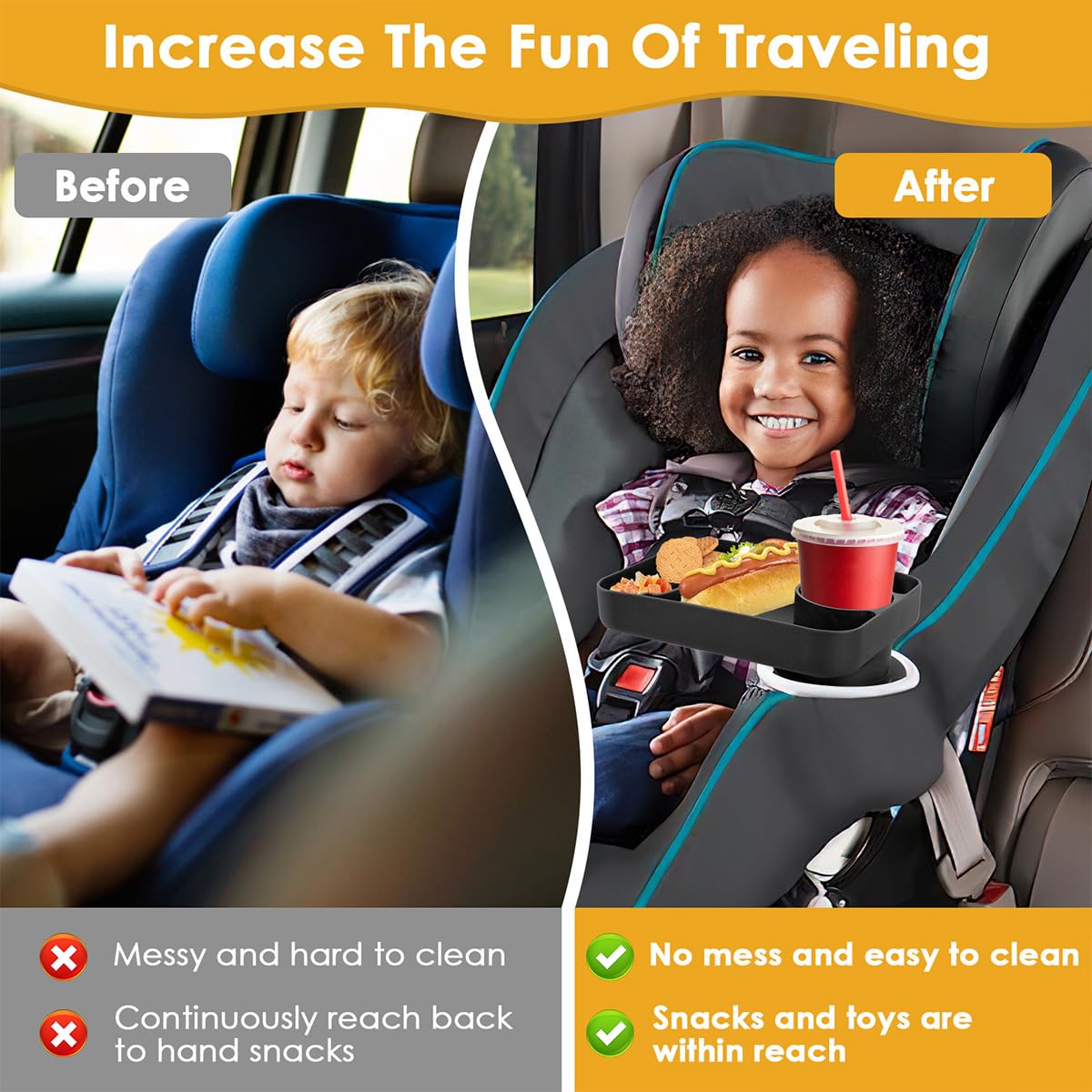 **Portable Silicone Kids Car Seat Tray with Cup Holder - Snack & Food Tray for Toddlers - Perfect for Travel, Road Trips & Meals On-The-Go**