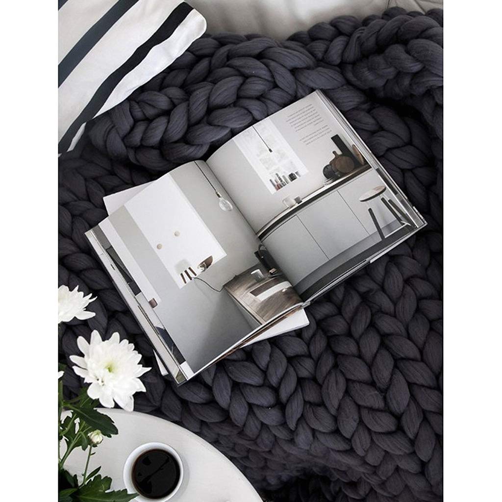 Chunky Knit Blanket - Ultra Soft & Luxurious Gray, Navy Blue, Dark Grey Throw Blanket for Bed, Couch, Sofa - Cozy Home Decor & Perfect for Snuggling, Lounging, and Relaxing Indoors