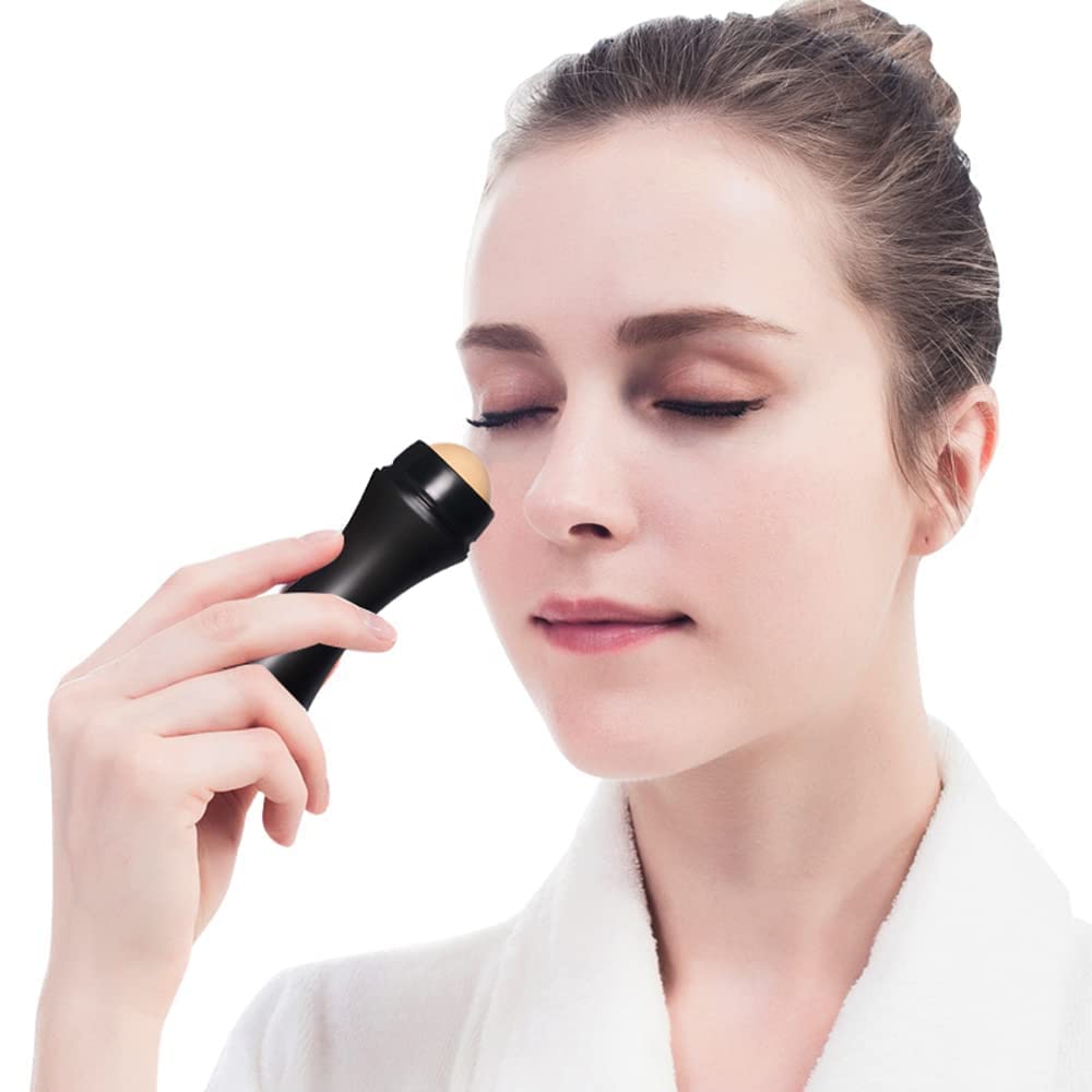 Verozi® Volcanic Stone Face Roller for Oily Skin - Reusable Oil Absorbing Facial Roller with Makeup Sponge | Excess Shine Removal & Skin Mattifying | Perfect for Daily Skincare, Travel & On-the-Go Touch Ups