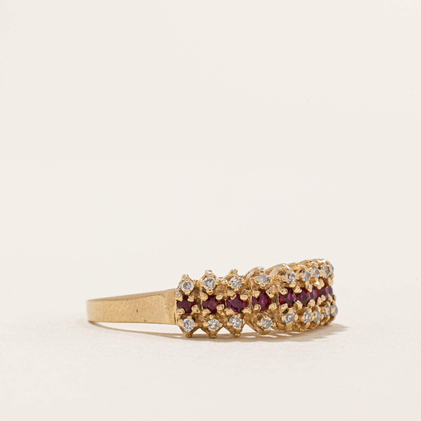 Elegant Multi Row Diamond & Ruby Ring - 0.12ctw Diamond & 0.10ctw Ruby - Size 9 - Perfect for Engagement, Anniversary & Special Occasions