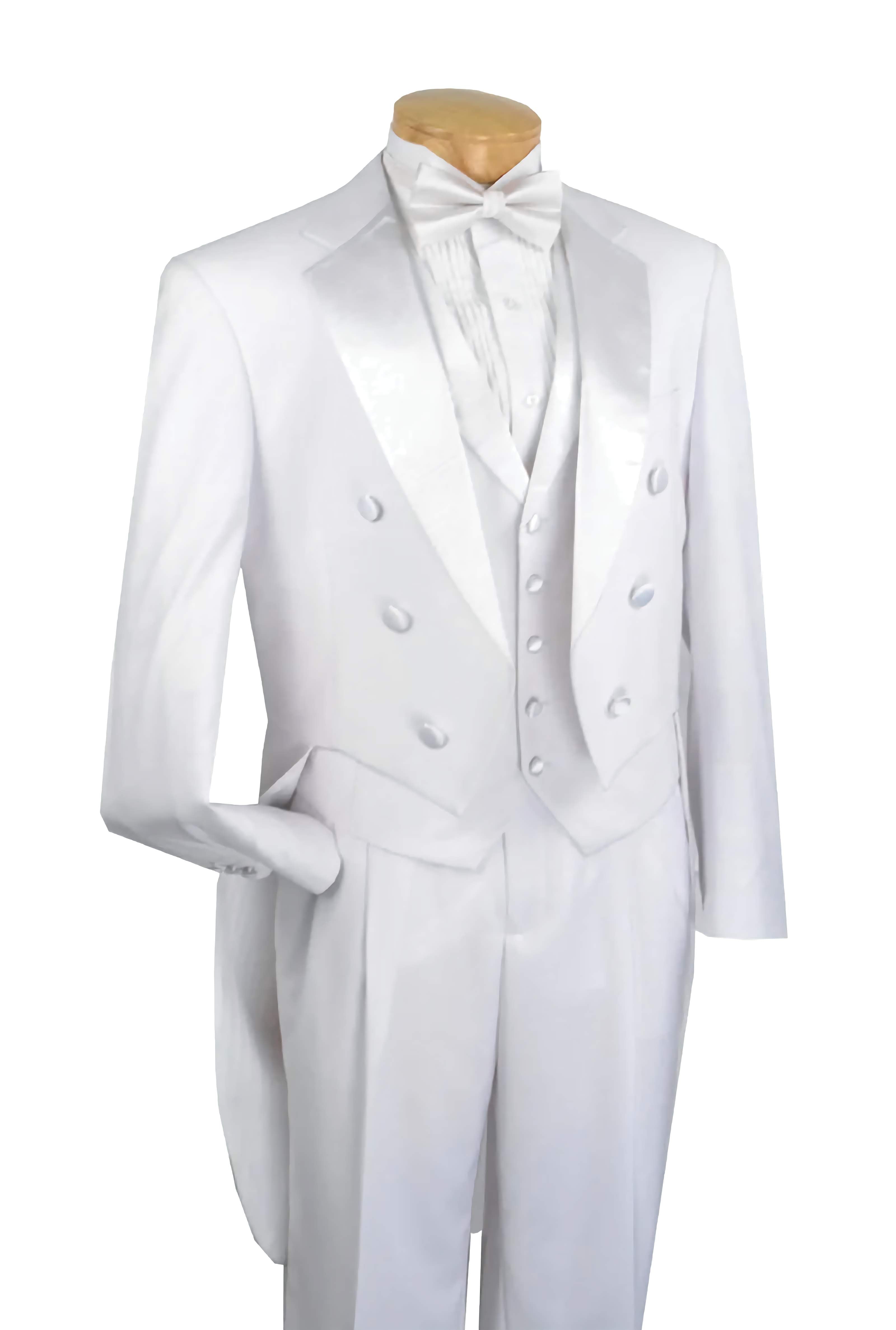 Men's White 3-Piece Tuxedo Suit with Tails - Classic Formal Wear for Weddings, Prom & Black Tie Events