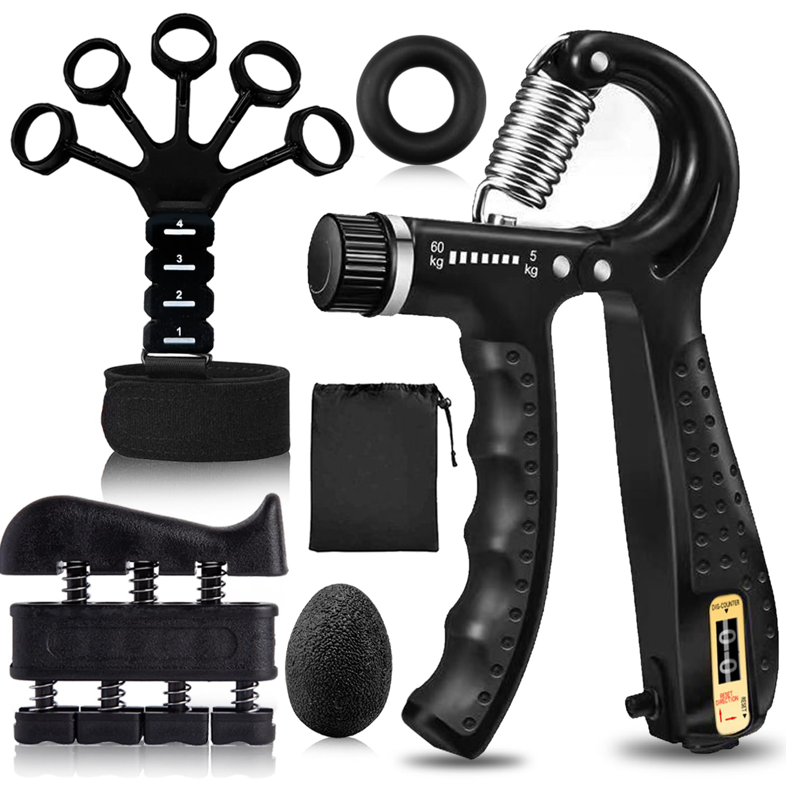 5-Pack Grip Trainers Set: Hand Grippers, Finger Trainers, Grip Balls, Forearm Strengtheners & Mechanical Counting Grips for Strength Training, Grip Improvement & Hand Exercises - Perfect for Gym, Office & Home Workouts
