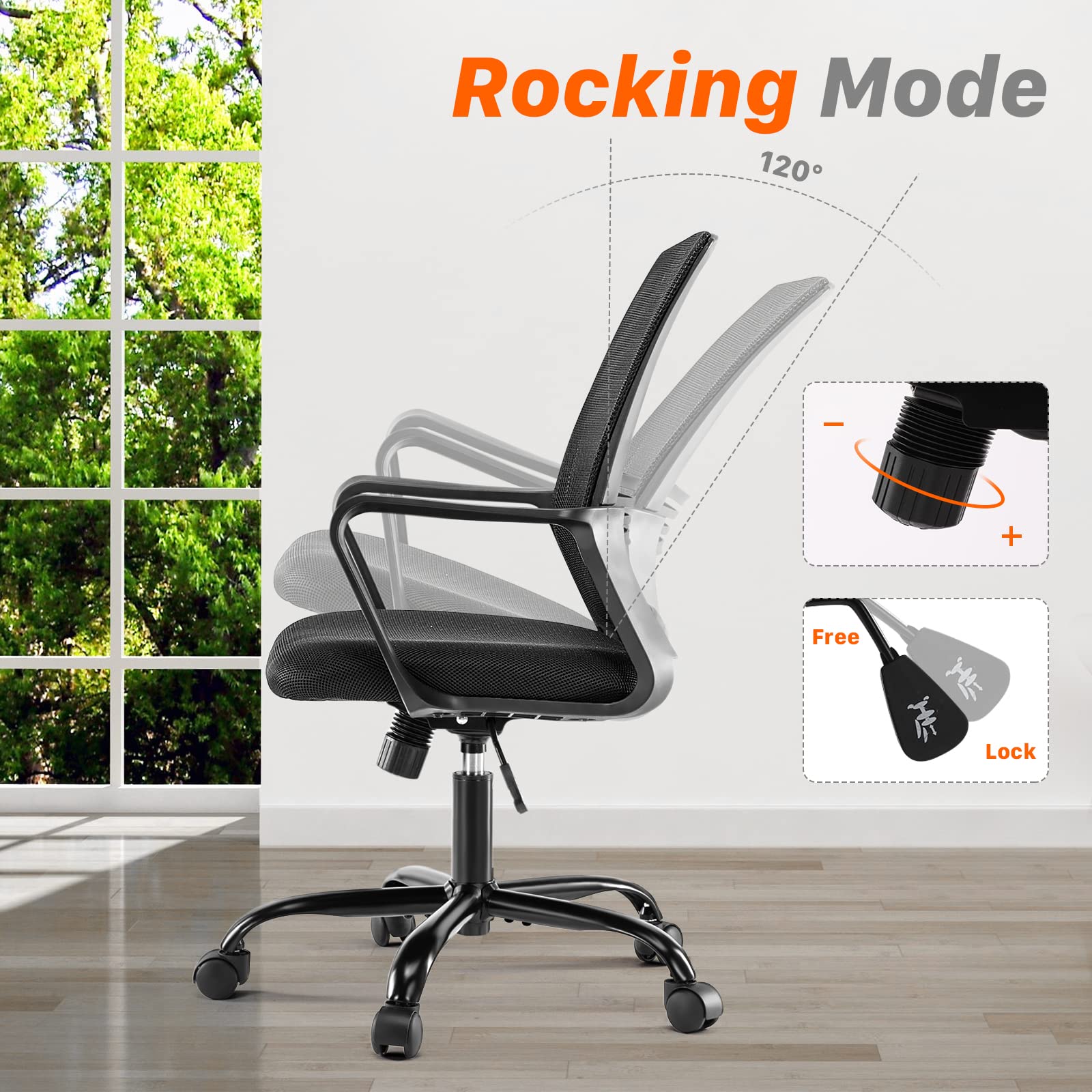 Ergonomic AFO Task Mid-Back Office Chair with Lumbar Support - Dark Black - Perfect for Home Office, Gaming & Workspaces