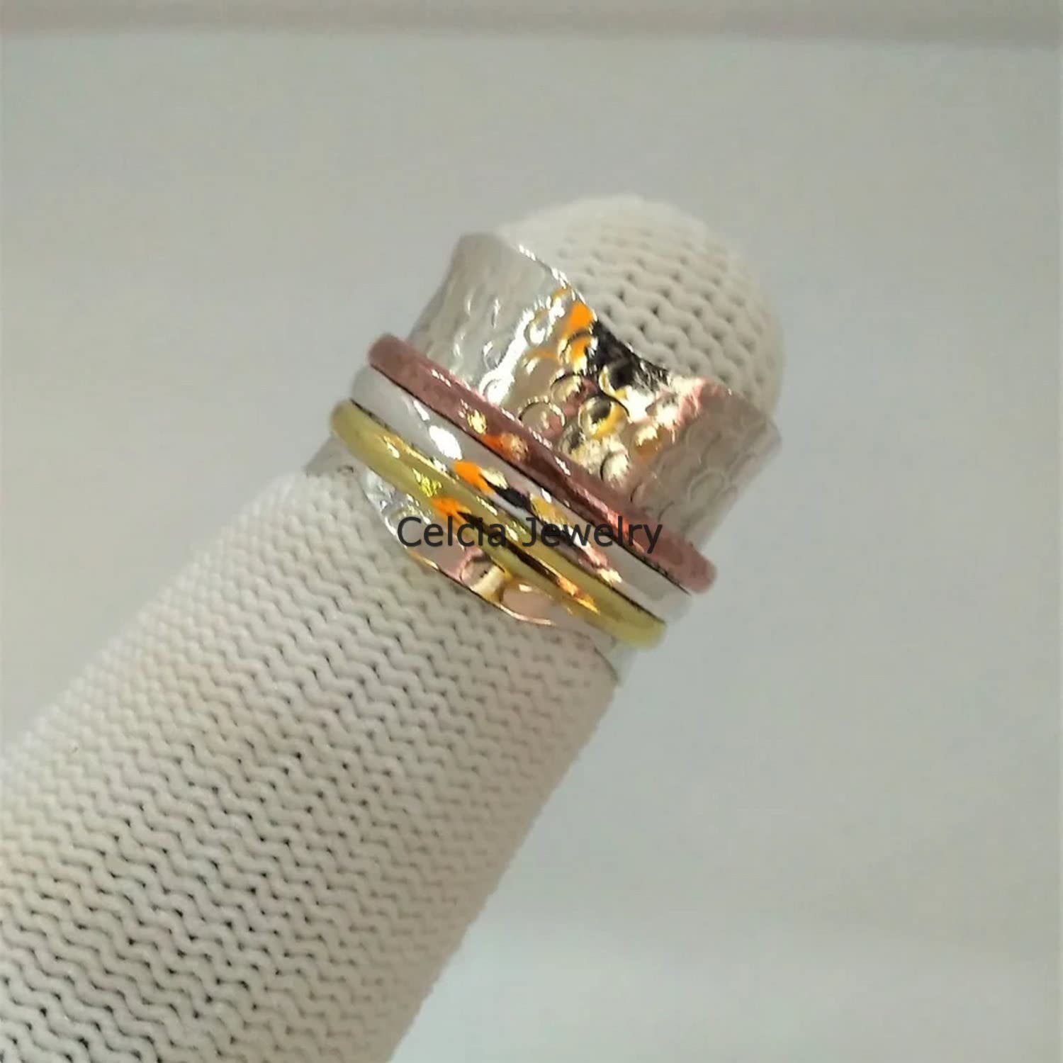 925 Sterling Silver Spinning Band Ring for Anxiety Relief - Unisex Fidget Ring for Meditation & Stress Relief - Three-Tone Spinner Worry Ring - Perfect Mothers Day Gift (Size 7) - Ideal for Office, Travel & Daily Relaxation