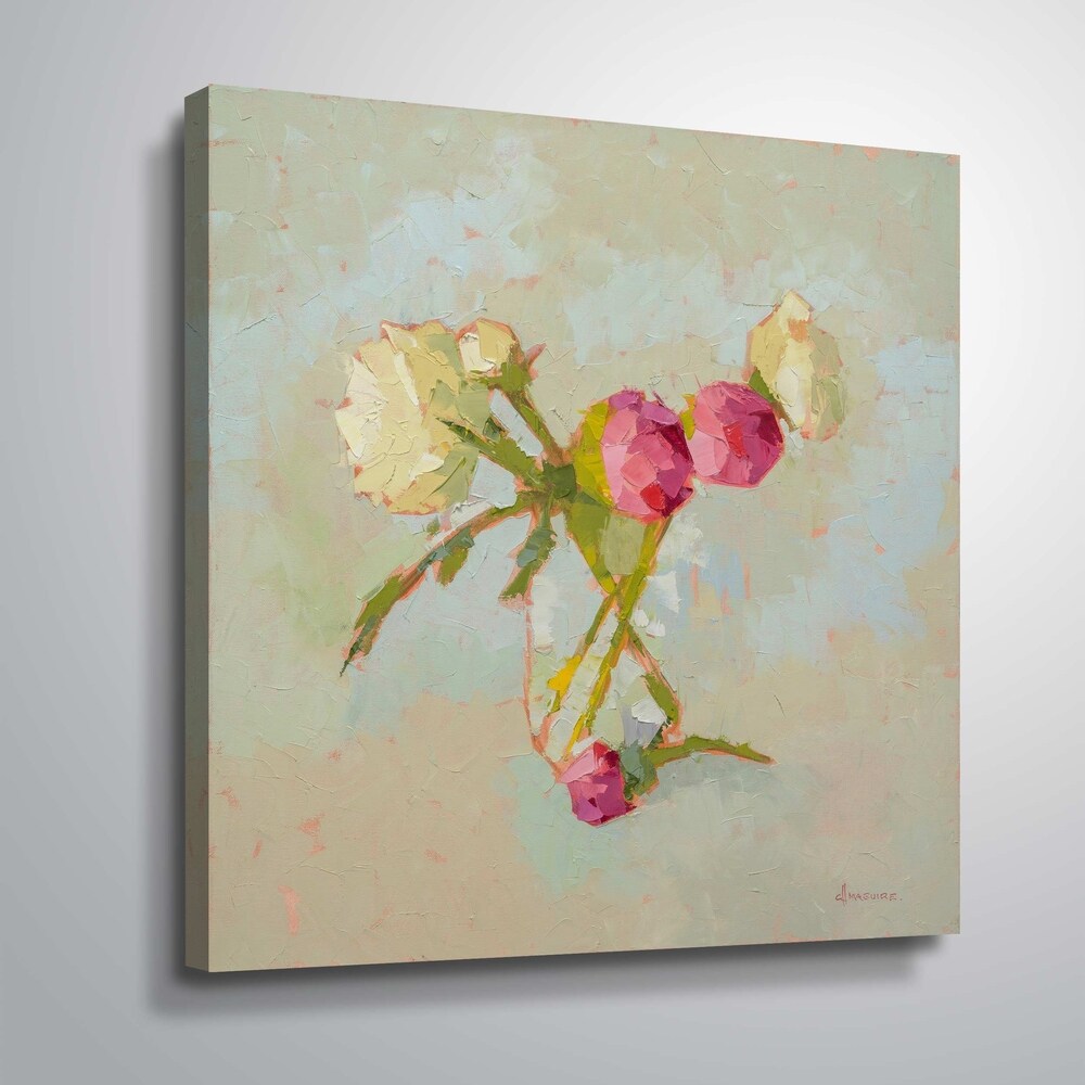 Peonies in Glass Gallery Wrapped Canvas Wall Art - Floral Home Decor for Living Room, Bedroom & Office - Ready to Hang Framed Print