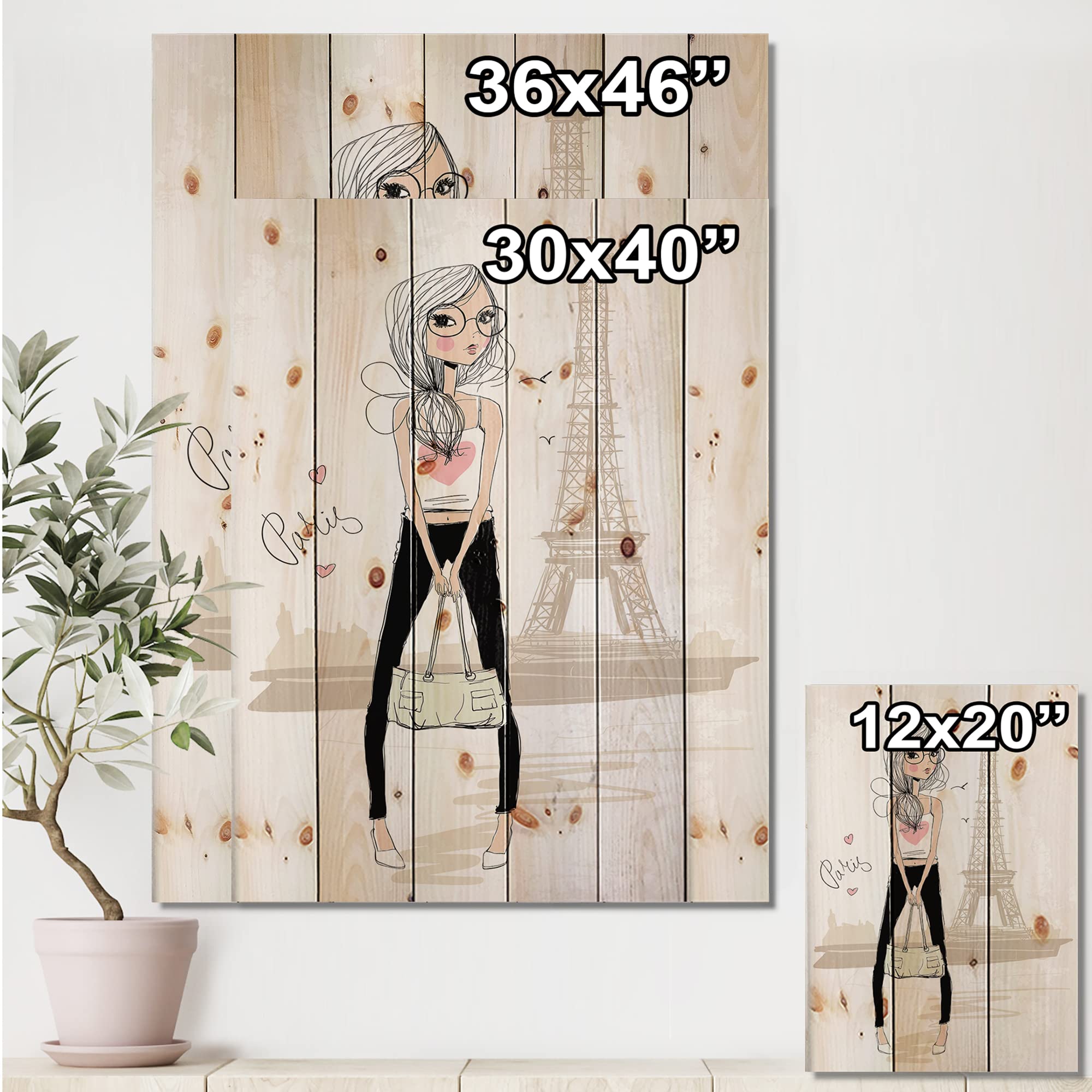 Paris Eiffel Tower Wood Wall Art for Girls - Pink Children's Room Decor, Large Pine Wood Wall Panel with Printed Design | Perfect for Nursery, Bedroom & Playroom Decorations