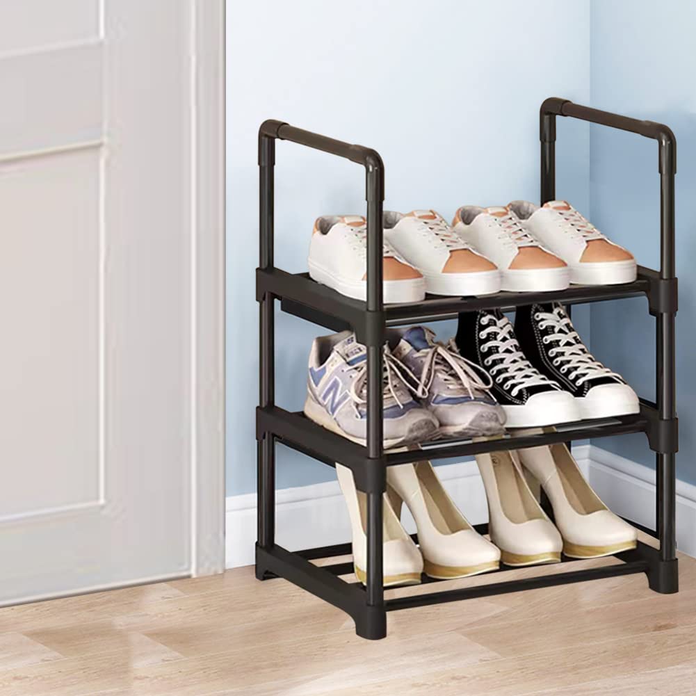 Compact 3-Tier Metal Shoe Rack for Small Spaces - Narrow Shoe Storage Organizer with Sturdy Design for Closet, Entryway, Hallway & Living Room - Perfect for Apartments, Dorms and Tight Spaces