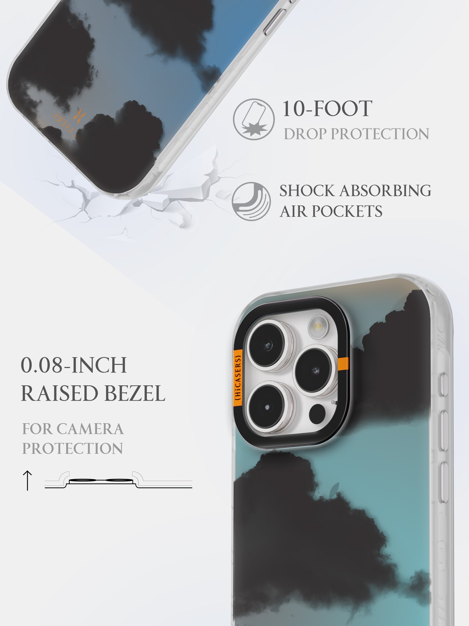 Cumulus Large Pattern Iridescent Phone Case - Sleek Black Protective Cover for iPhone & Samsung | Perfect for Everyday Use, Travel & Style