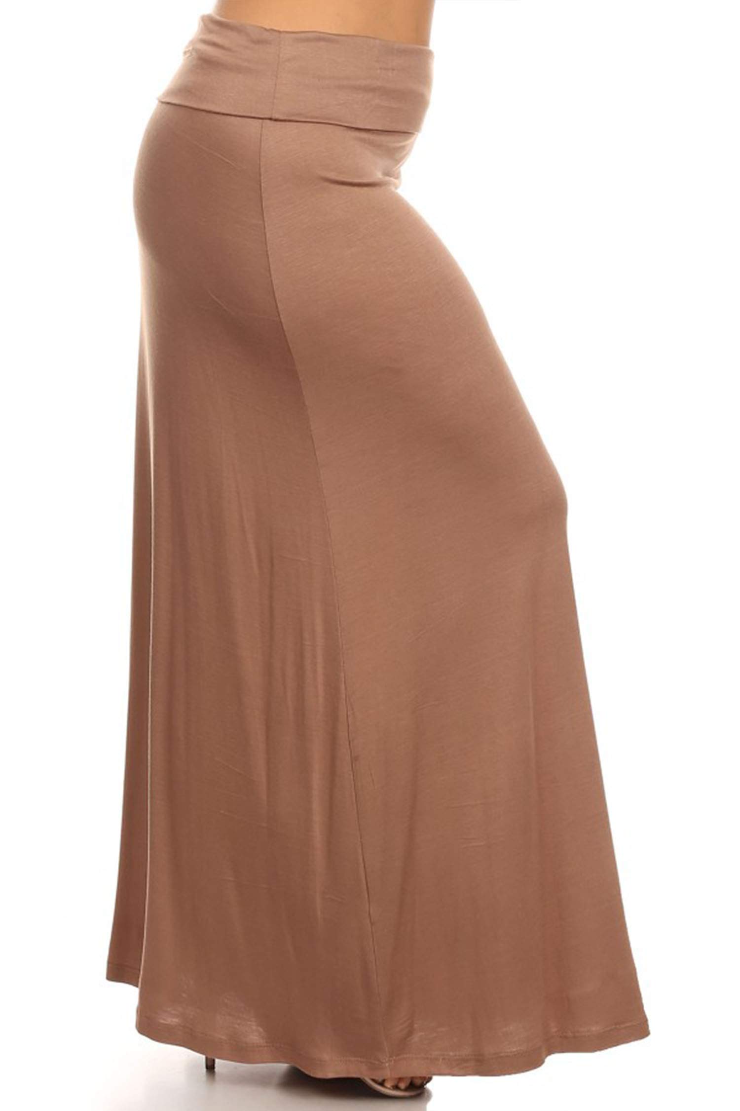 Plus Size High Waist Flare Maxi Skirt - Solid Print Casual Office Wear - Made in USA - Mocha 3XL - Perfect for Work, Date Night & Summer Vacations